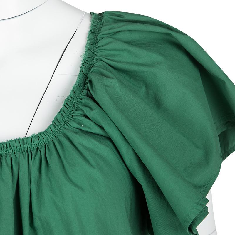 Women's Lanvin Green Gathered Cotton Dress L