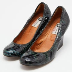 Lanvin Green Python Embossed Leather Wedge Pumps Size 37