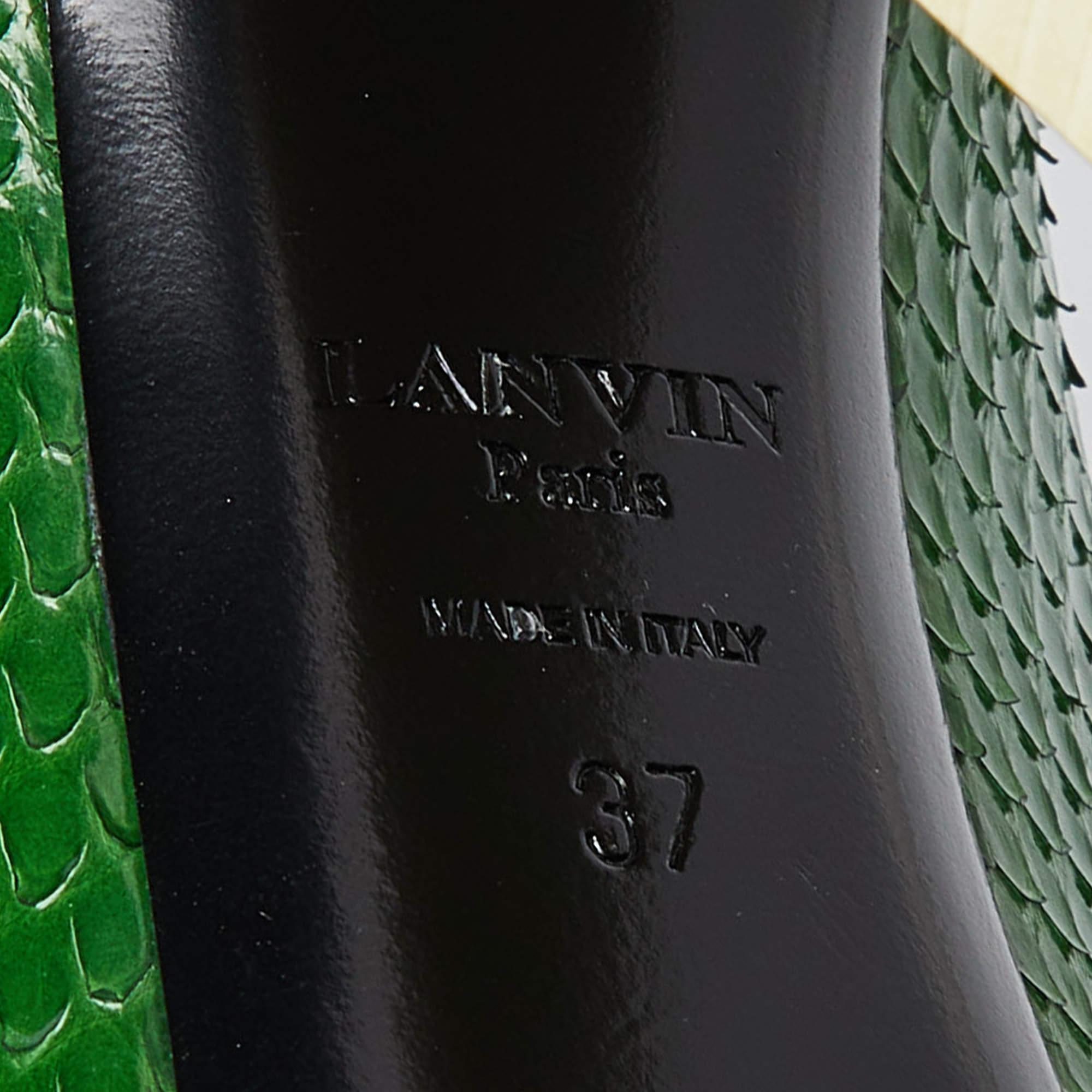 Women's Lanvin Green Python Leather Embellished Block Heel Pumps Size 37