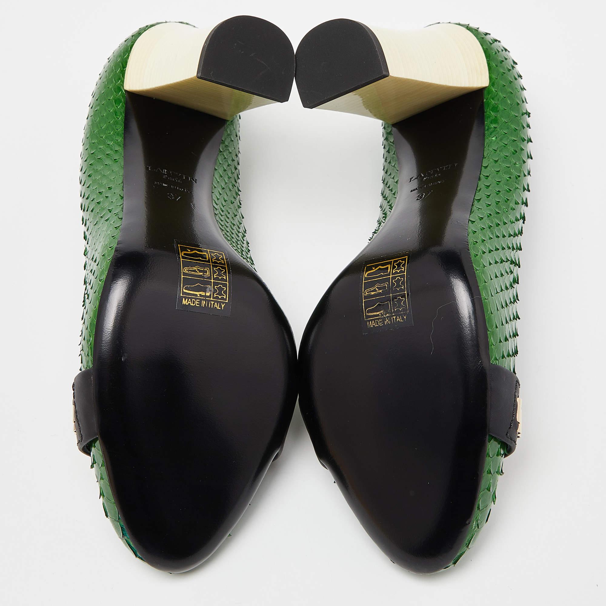 Lanvin Green Python Leather Embellished Block Heel Pumps Size 37 2