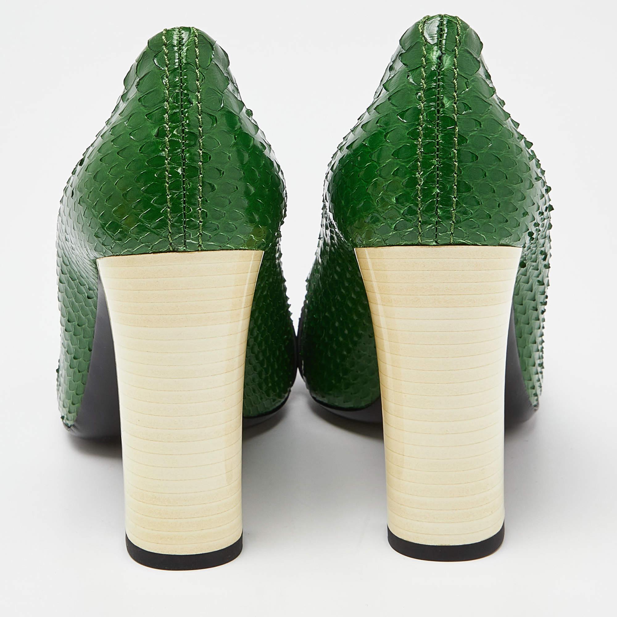 Lanvin Green Python Leather Embellished Block Heel Pumps Size 37 3