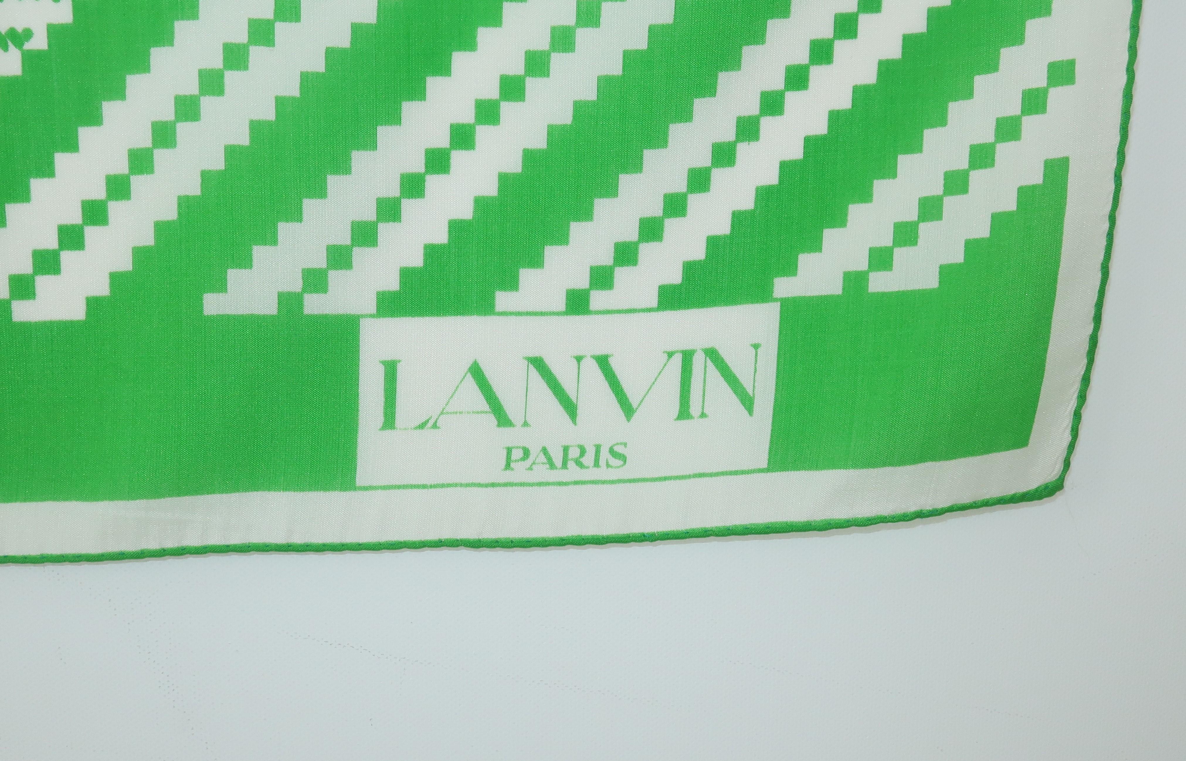 Women's Lanvin Green & White Silk Scarf, 1970's