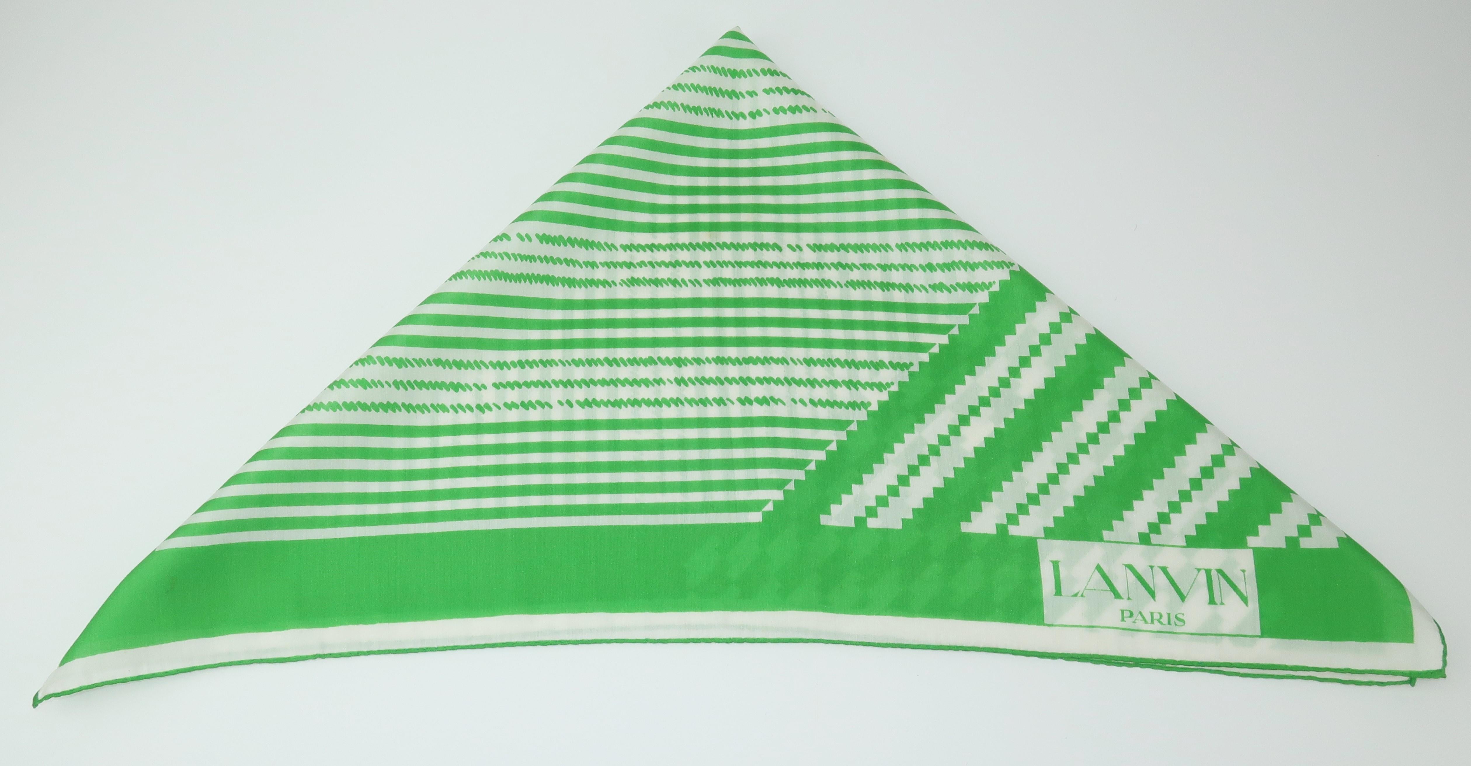 Lanvin Green & White Silk Scarf, 1970's 1