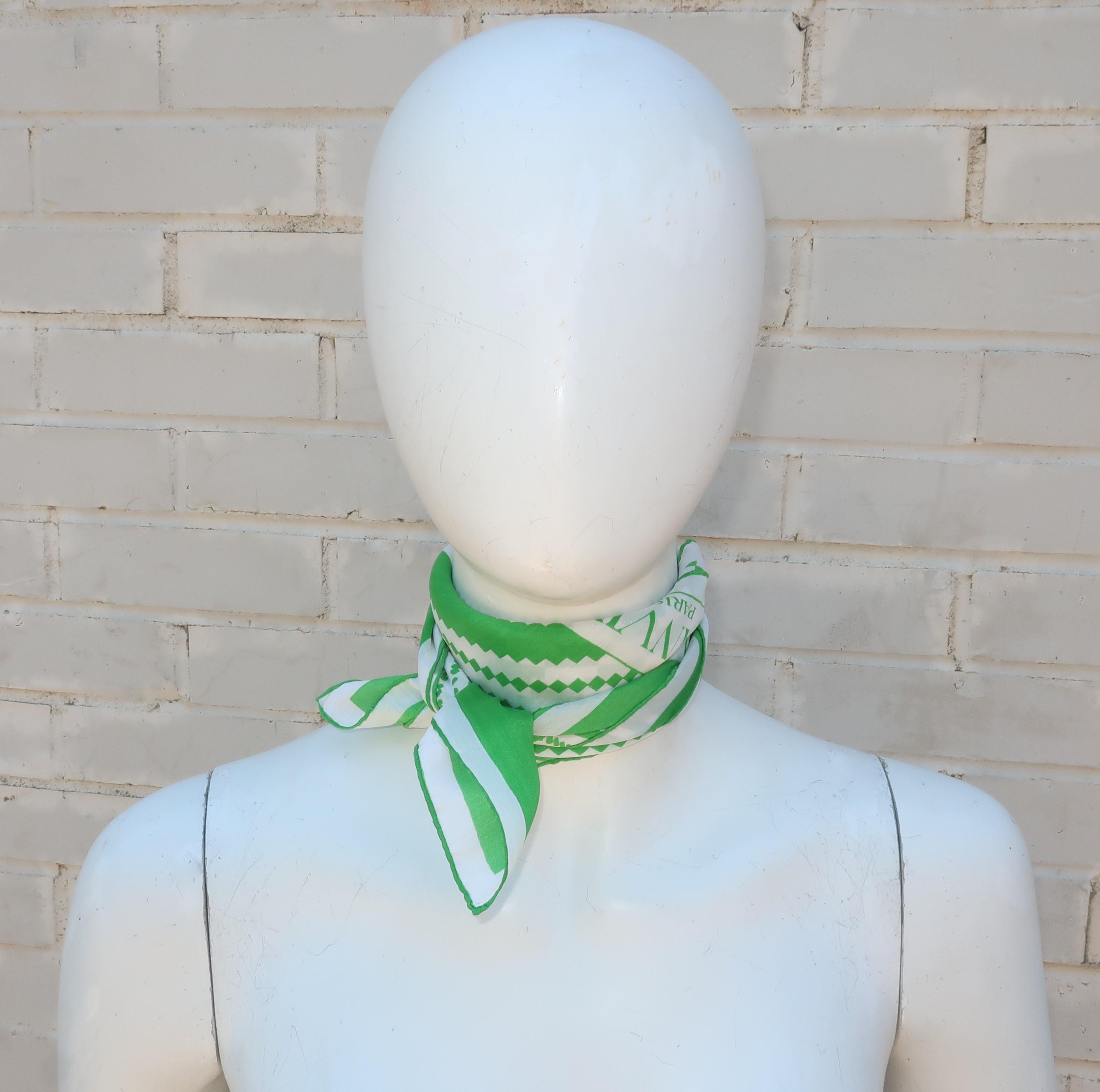 Lanvin Green & White Silk Scarf, 1970's 3