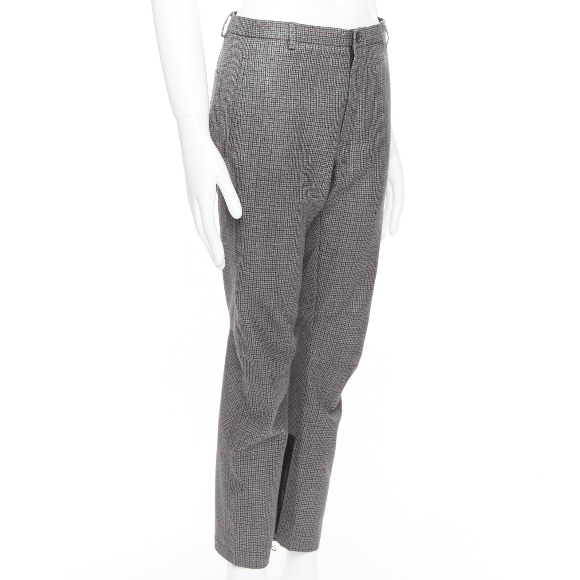Gray LANVIN grey 100% wool houndstooth knee darts tapered pants FR46 S For Sale