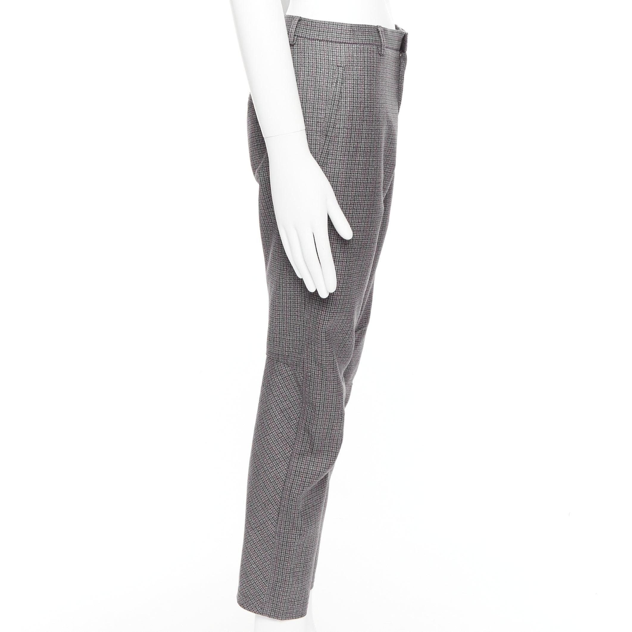 LANVIN grey 100% wool houndstooth knee darts tapered pants FR46 S In Excellent Condition For Sale In Hong Kong, NT