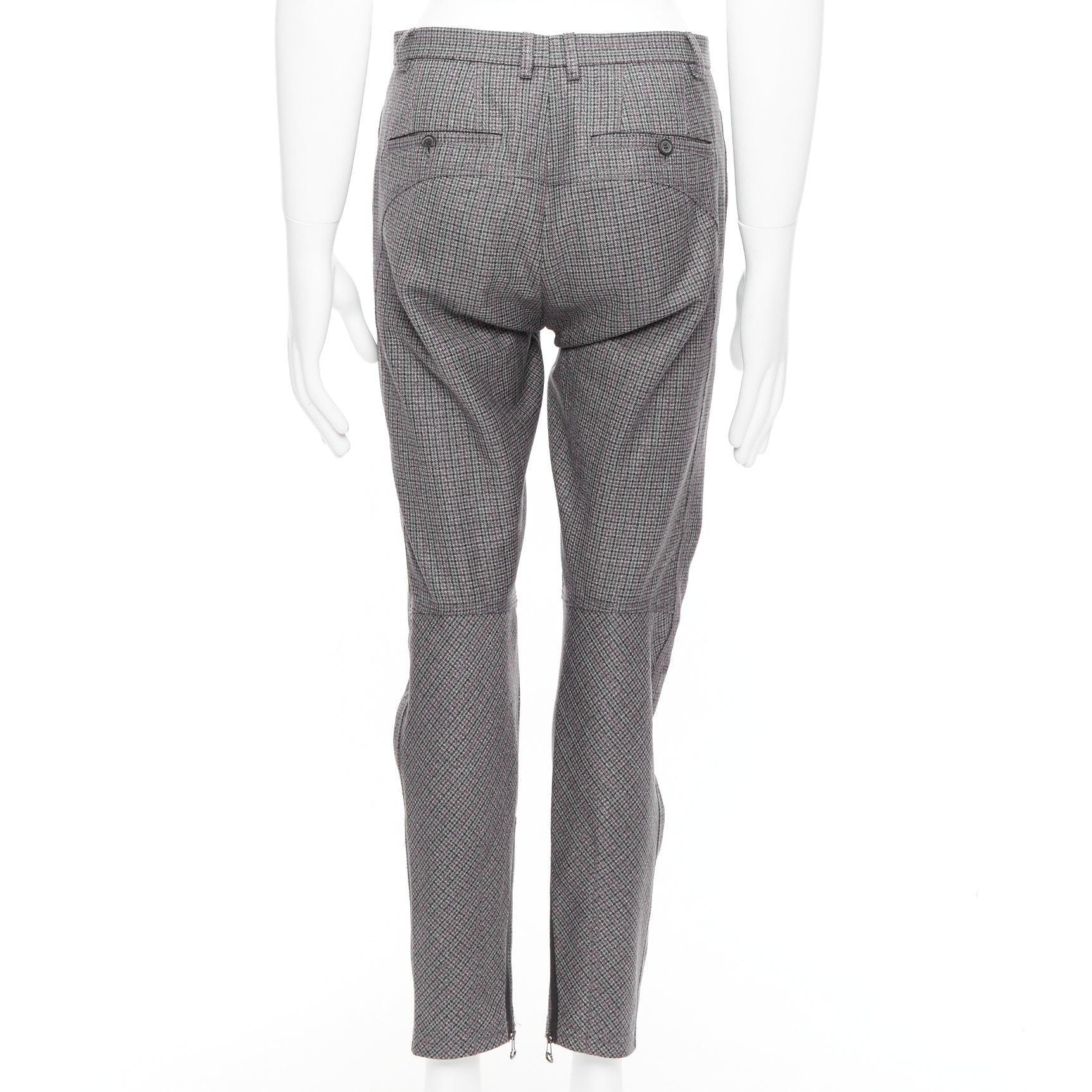 Men's LANVIN grey 100% wool houndstooth knee darts tapered pants FR46 S For Sale