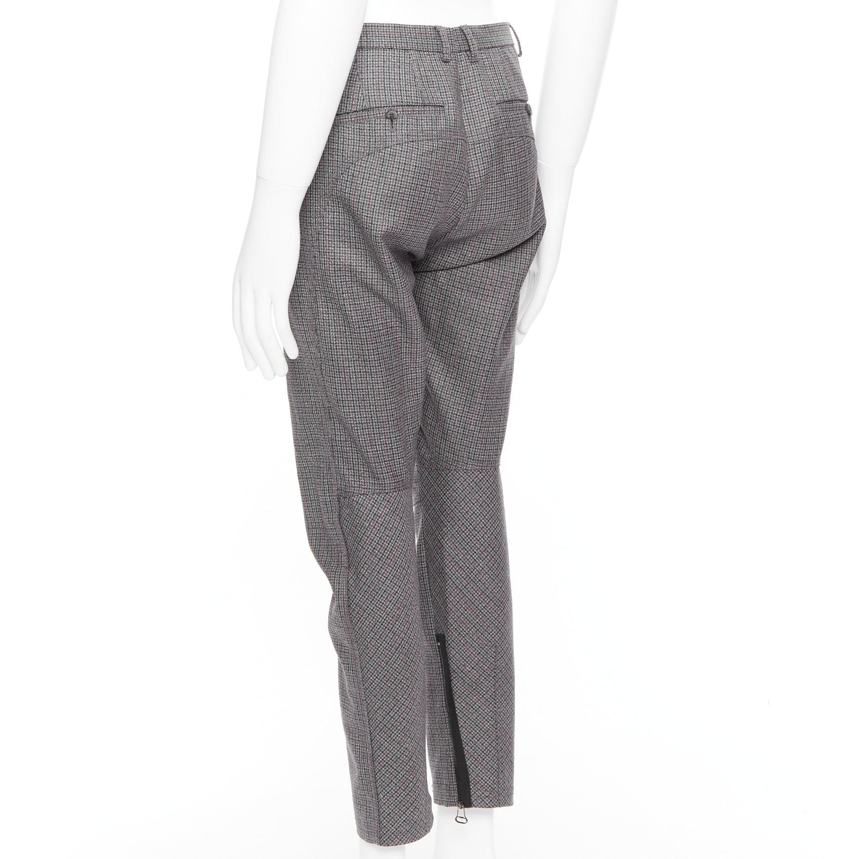 LANVIN grey 100% wool houndstooth knee darts tapered pants FR46 S For Sale 1
