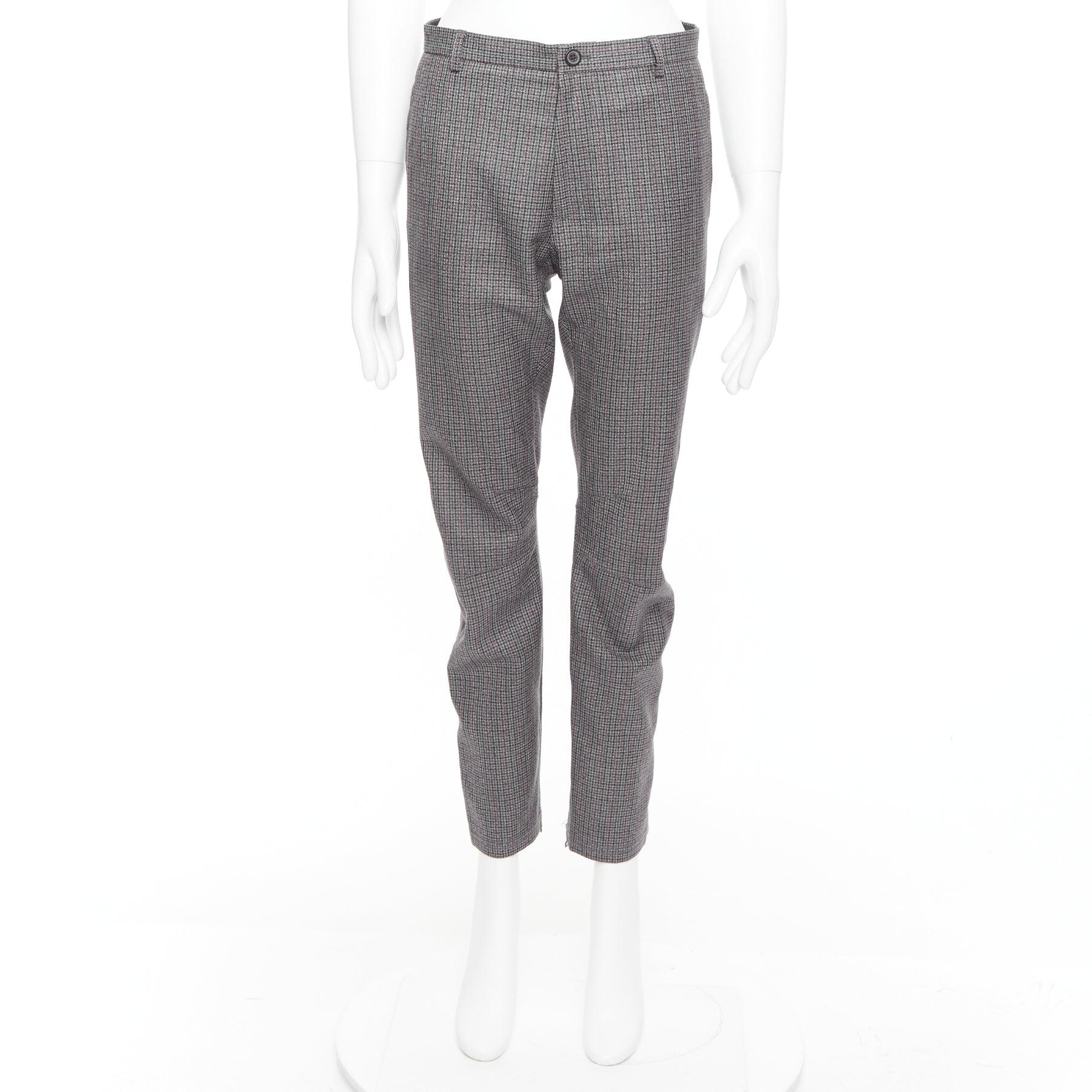 LANVIN grey 100% wool houndstooth knee darts tapered pants FR46 S For Sale 4