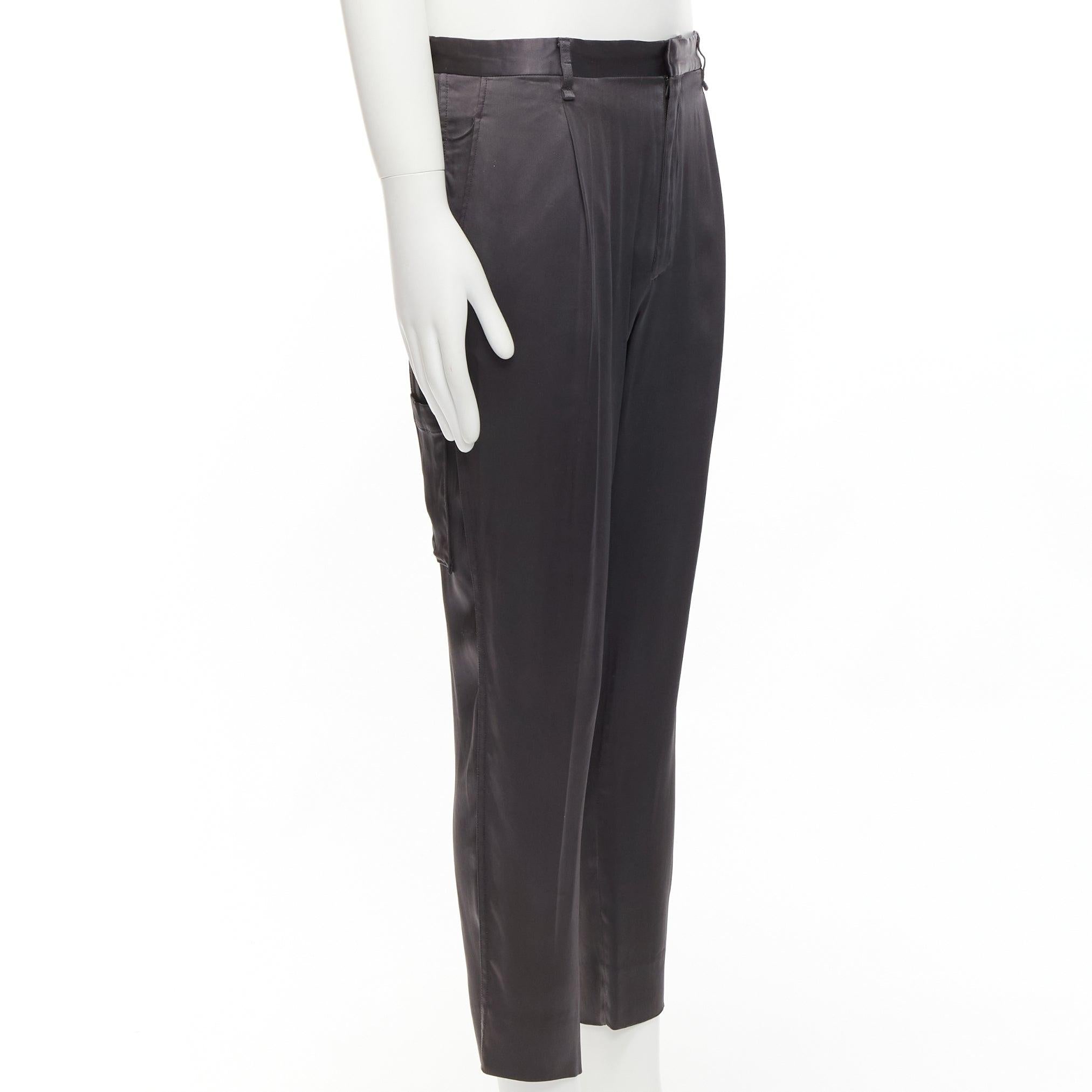 Noir LANVIN gris mélange d'acétate pantalon à plis devant poches arrière pantalon à revers IT46 S en vente