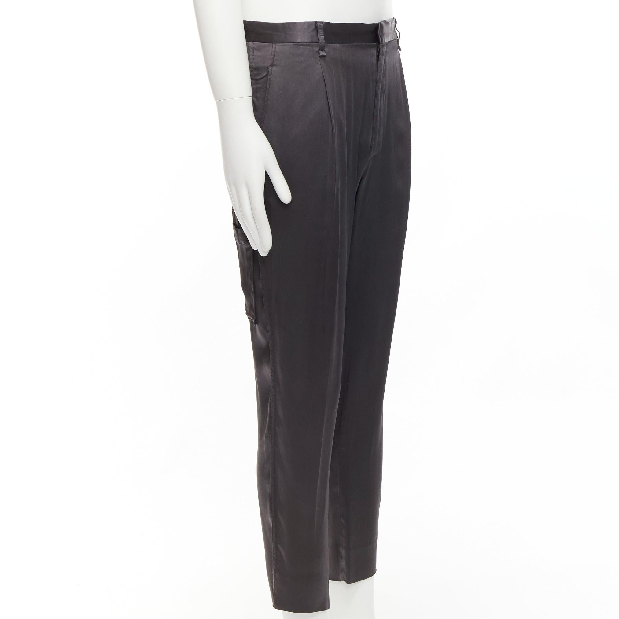 LANVIN gris mélange d'acétate pantalon à plis devant poches arrière pantalon à revers IT46 S État moyen - En vente à Hong Kong, NT