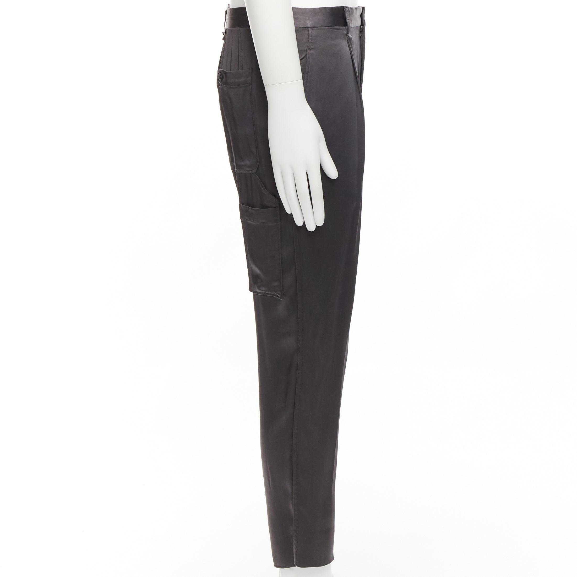 LANVIN gris mélange d'acétate pantalon à plis devant poches arrière pantalon à revers IT46 S État moyen - En vente à Hong Kong, NT