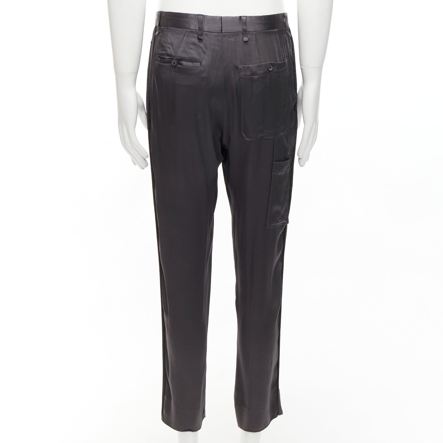 LANVIN gris mélange d'acétate pantalon à plis devant poches arrière pantalon à revers IT46 S en vente 1