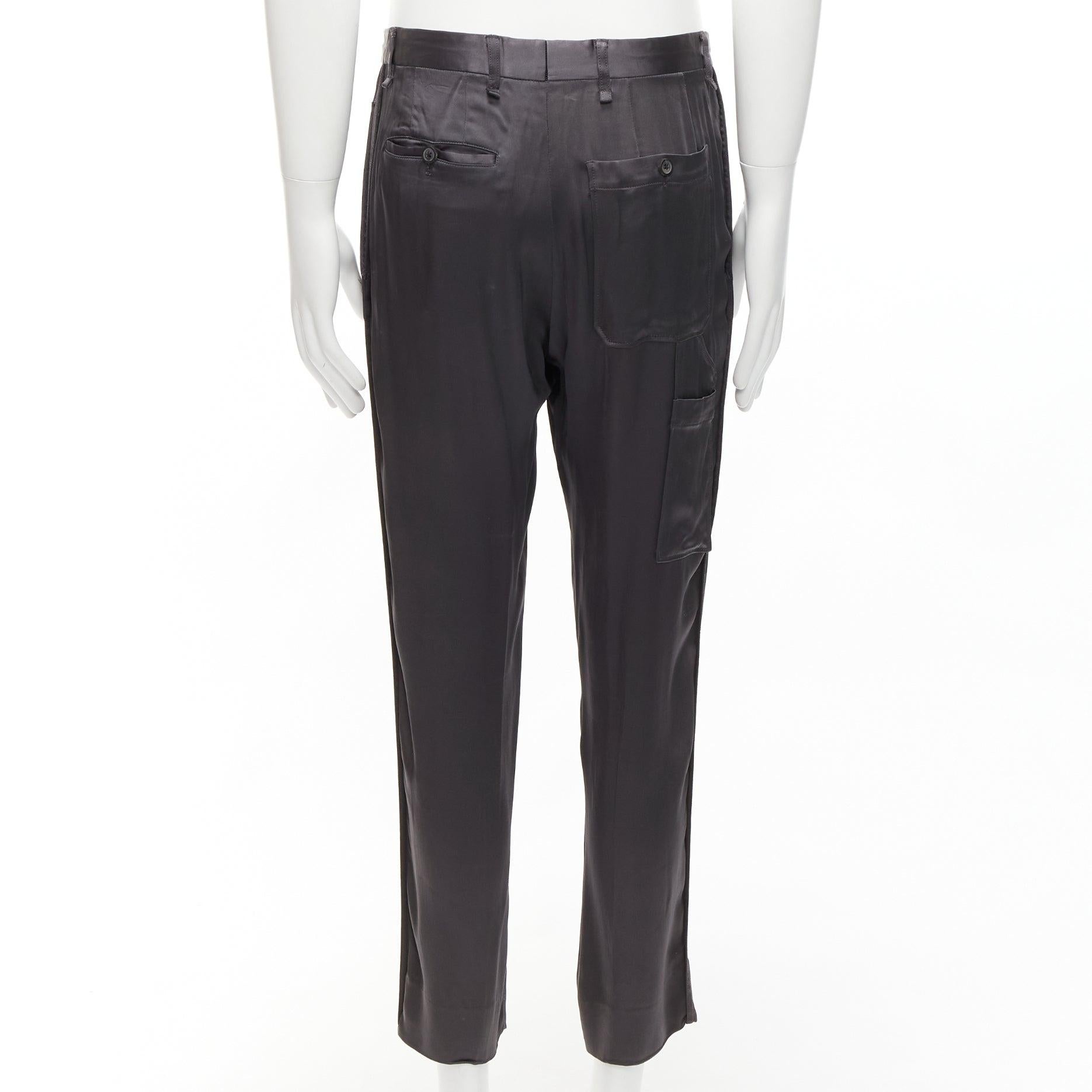Men's LANVIN grey acetate blend pleated front back pockets cuffed pants IT46 S