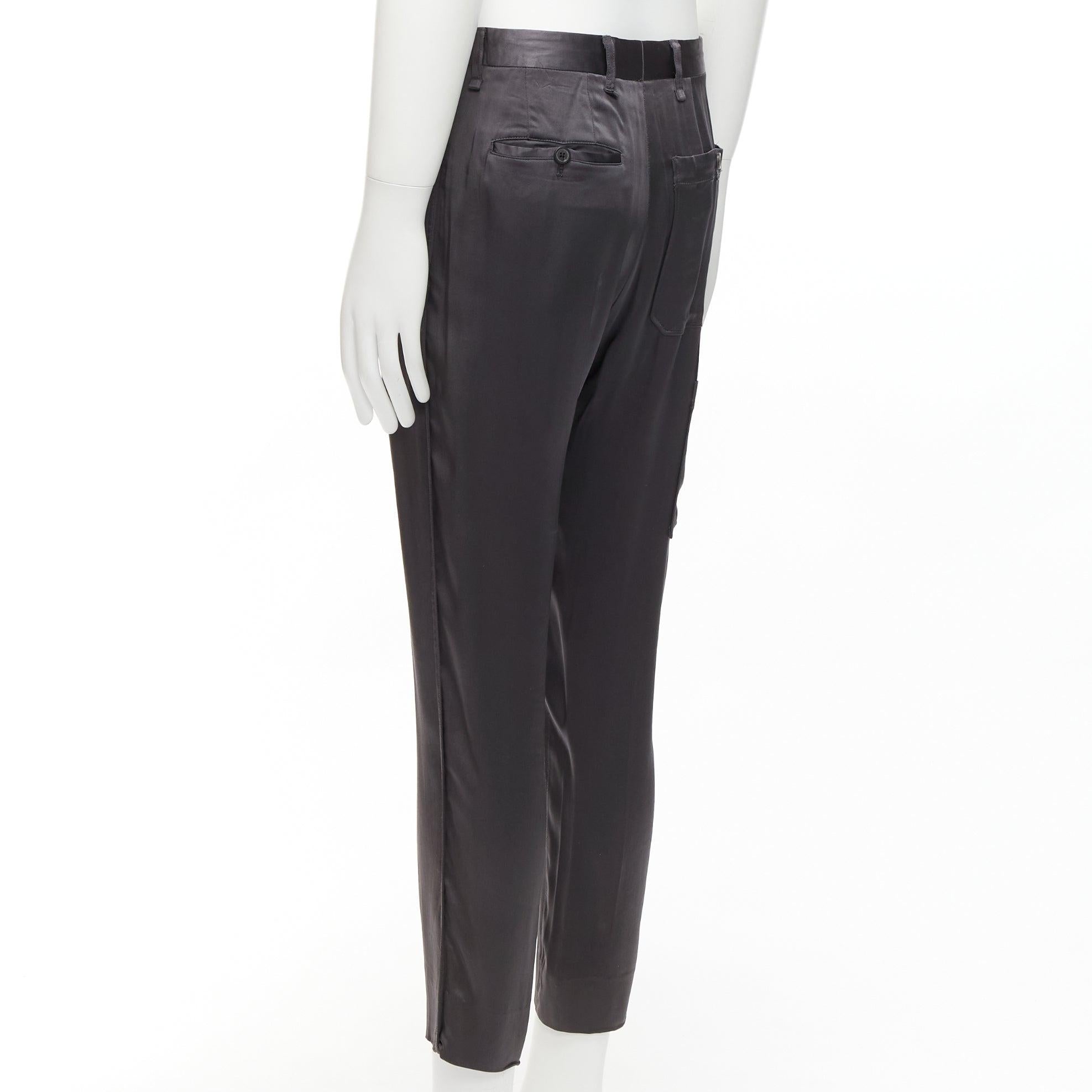 LANVIN gris mélange d'acétate pantalon à plis devant poches arrière pantalon à revers IT46 S en vente 1