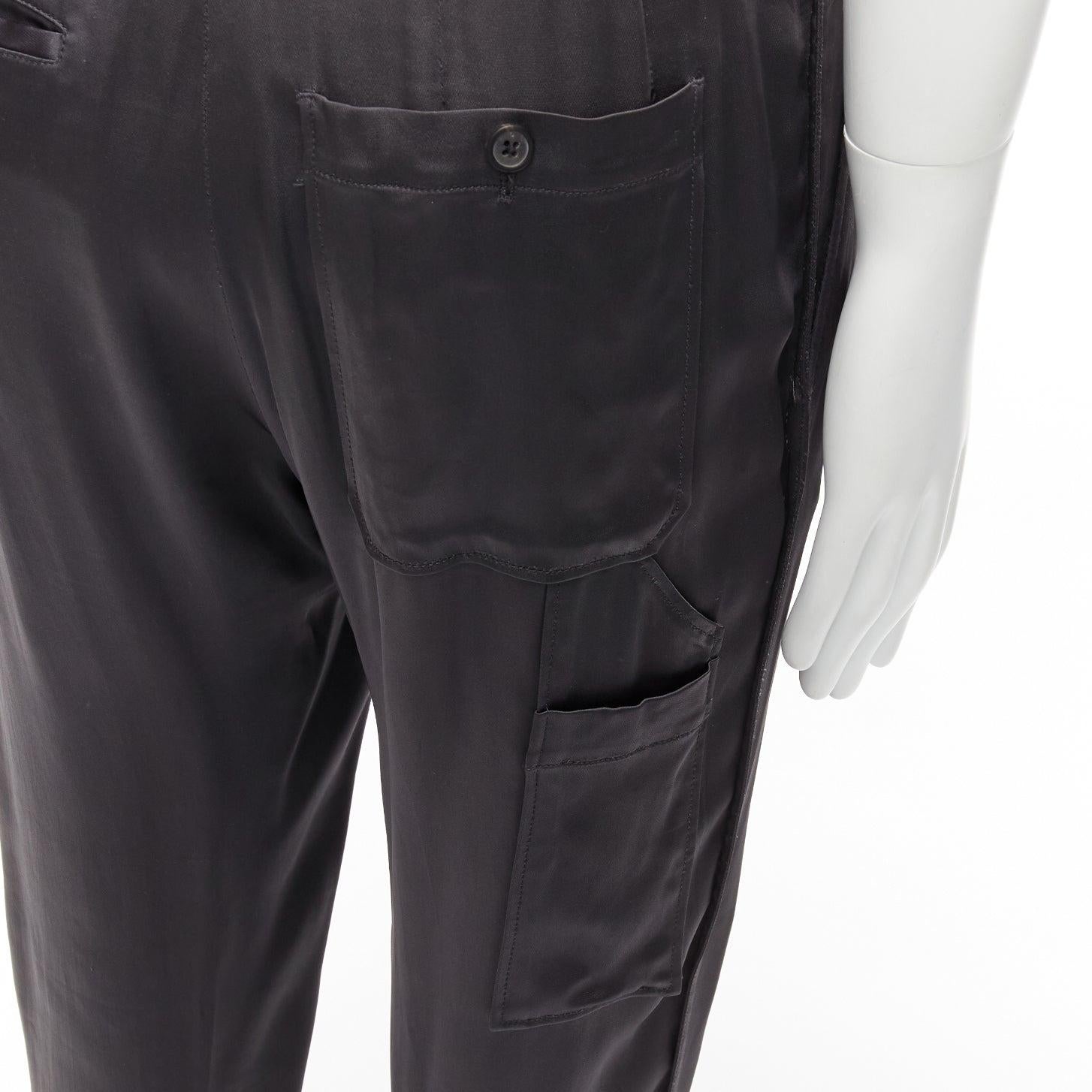 LANVIN gris mélange d'acétate pantalon à plis devant poches arrière pantalon à revers IT46 S en vente 2