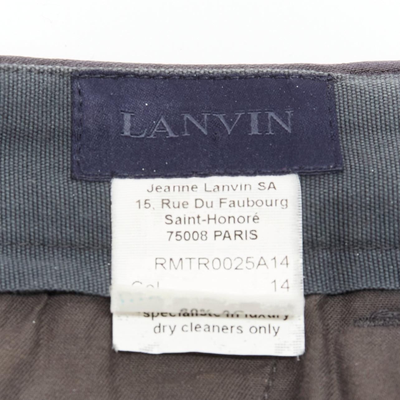 LANVIN gris mélange d'acétate pantalon à plis devant poches arrière pantalon à revers IT46 S en vente 3