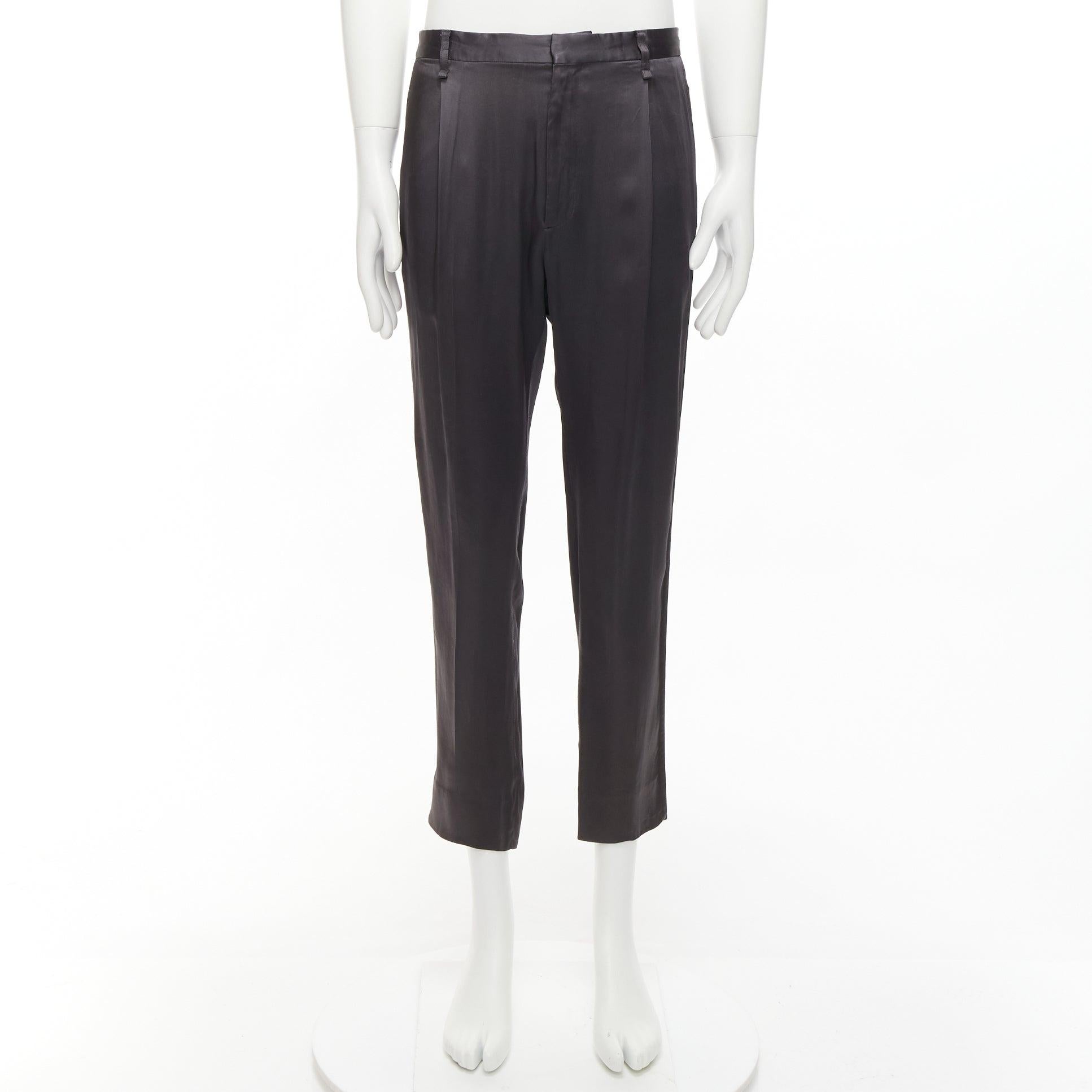LANVIN gris mélange d'acétate pantalon à plis devant poches arrière pantalon à revers IT46 S en vente 4