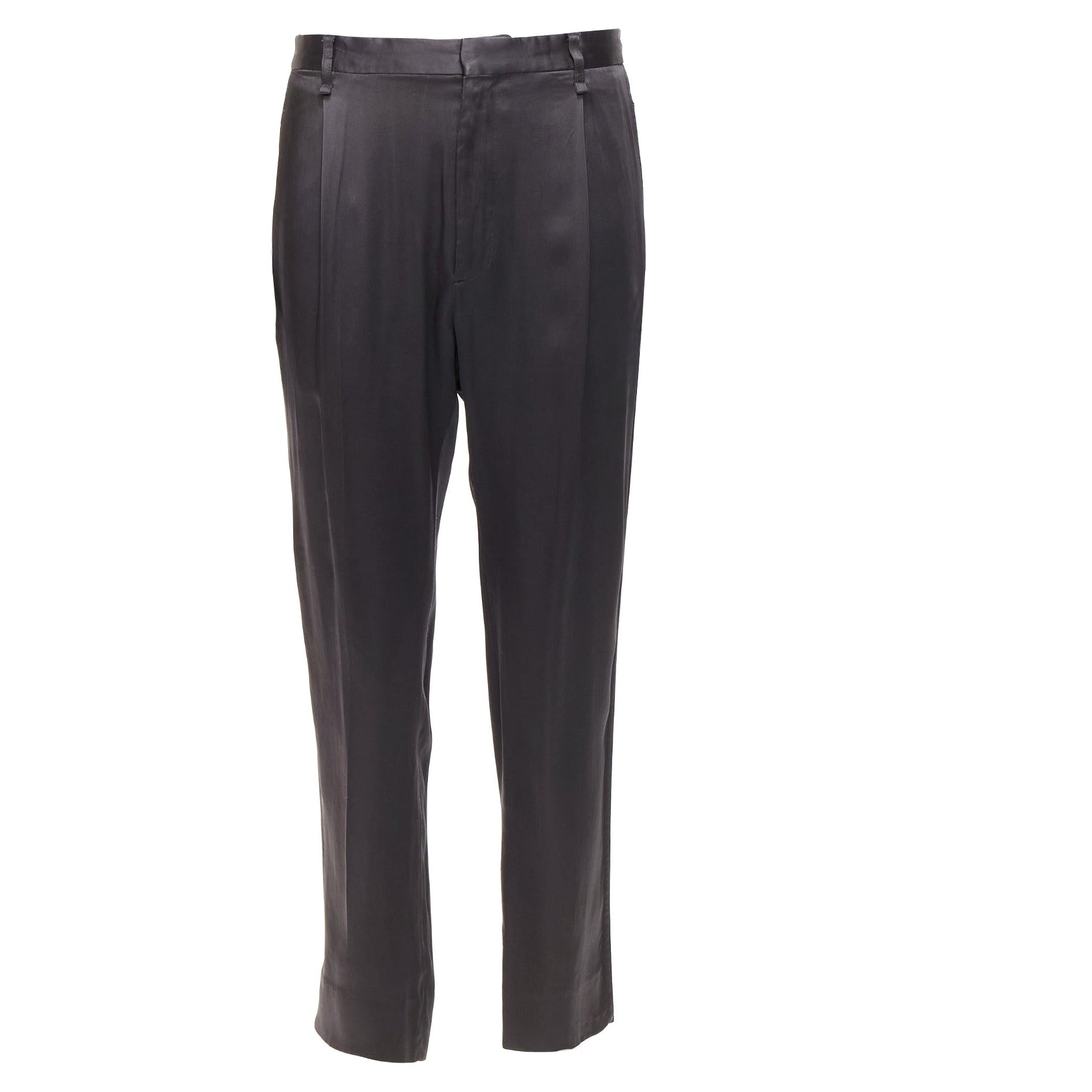 LANVIN grey acetate blend pleated front back pockets cuffed pants IT46 S