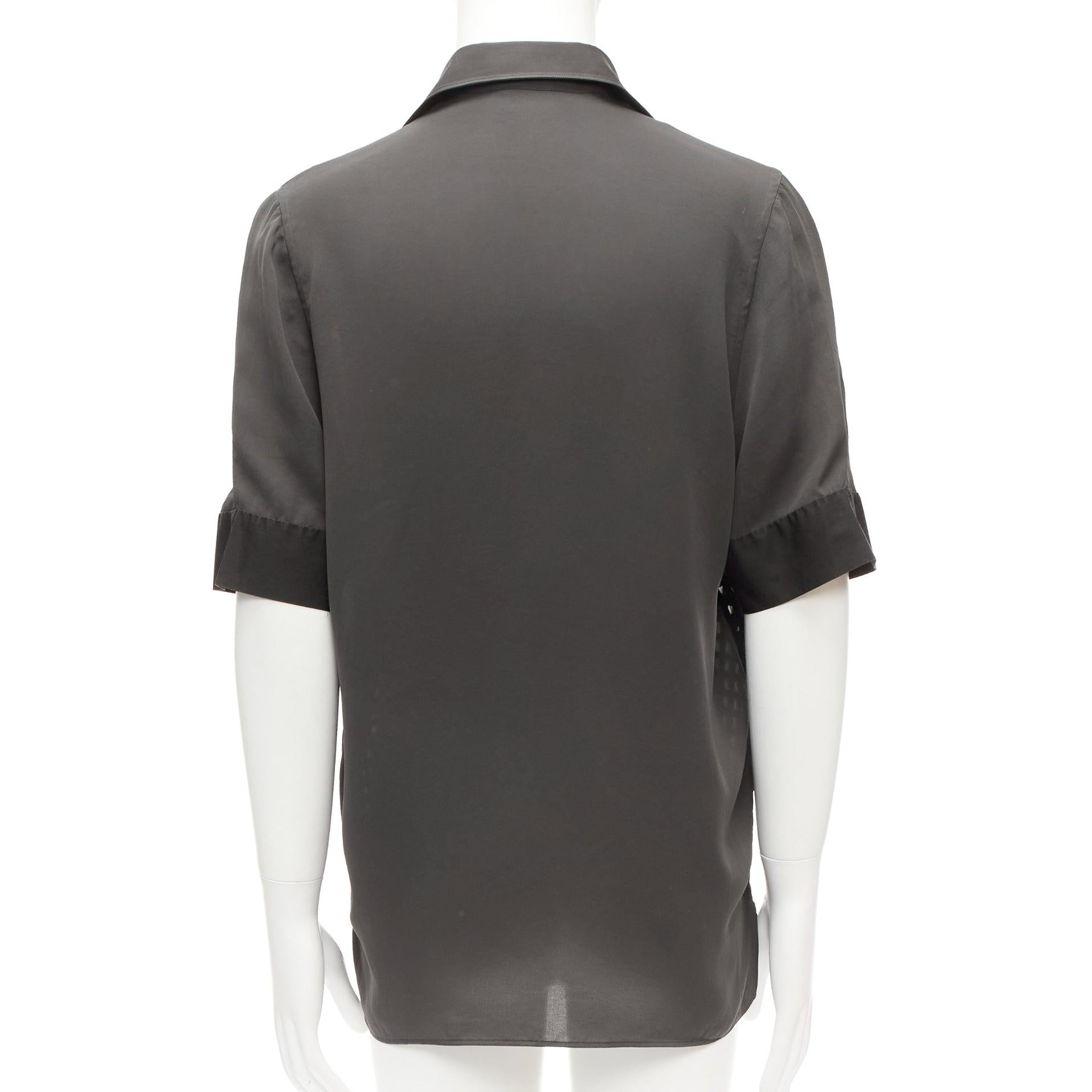 Men's LANVIN grey black silky twill mix texture short sleeves dress shirt EU38/15 S For Sale