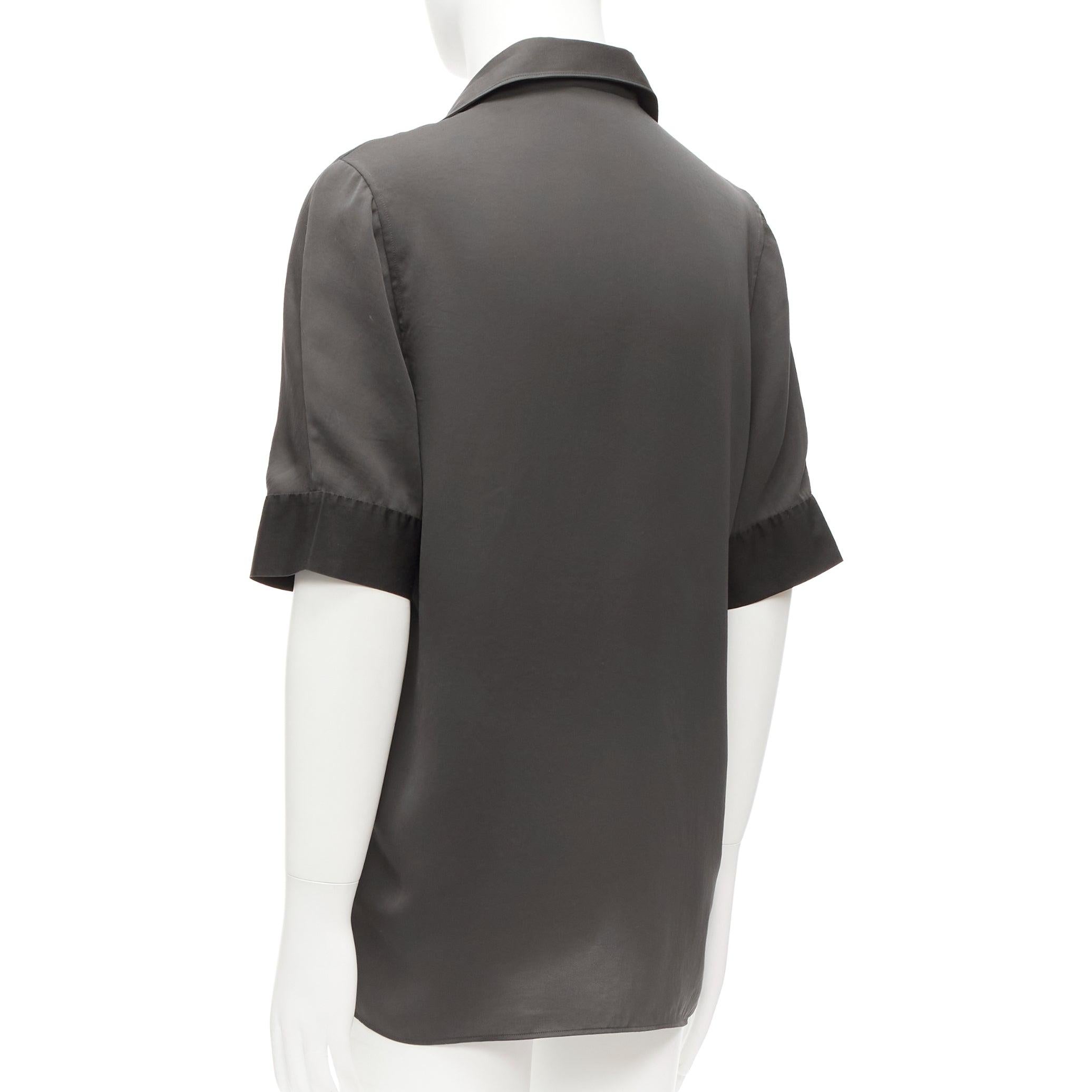LANVIN grey black silky twill mix texture short sleeves dress shirt EU38/15 S For Sale 1