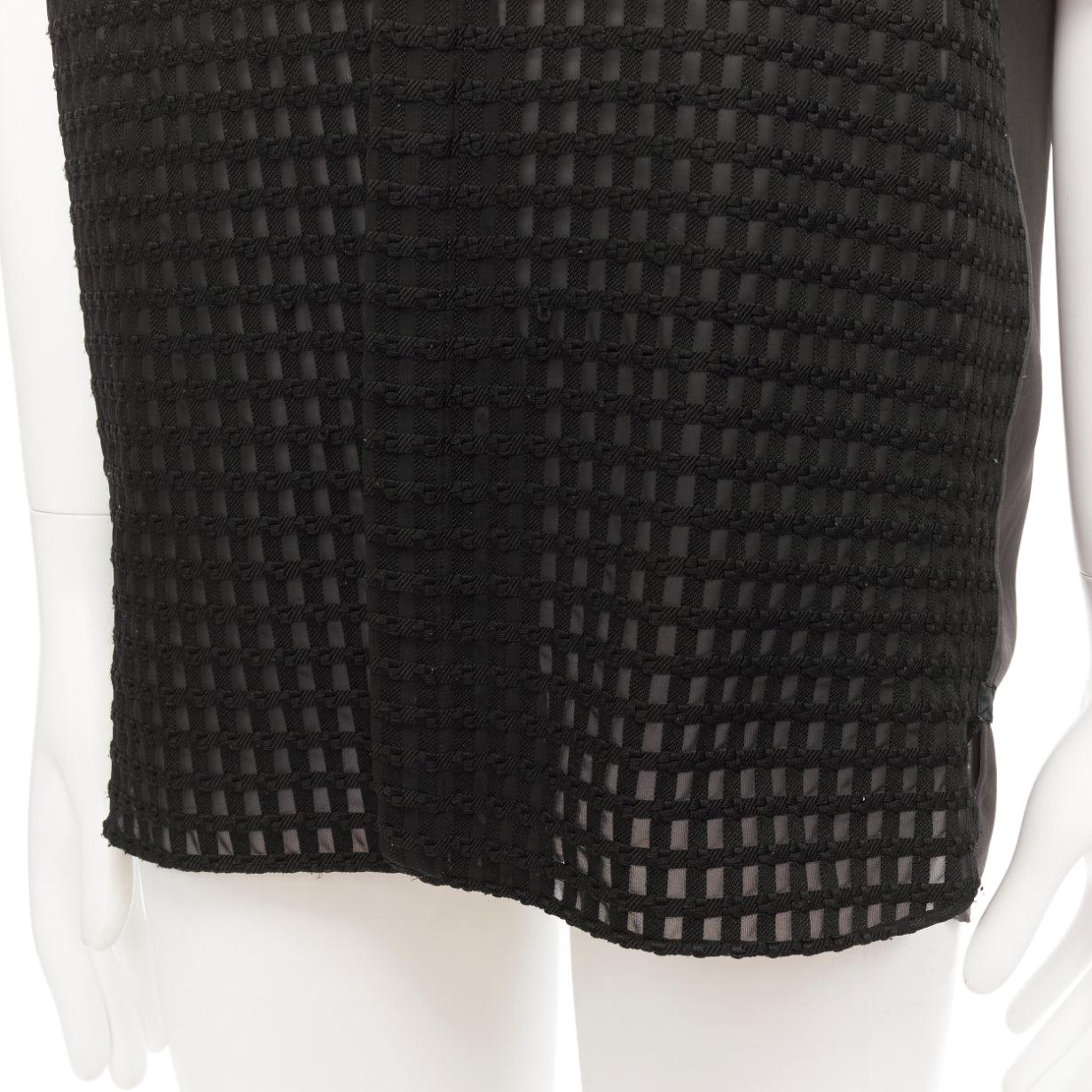 LANVIN Grau-Schwarzes Kleid mit kurzen Ärmeln aus Seiden-Twill mit Mischtextur EU38/15 S im Angebot 3