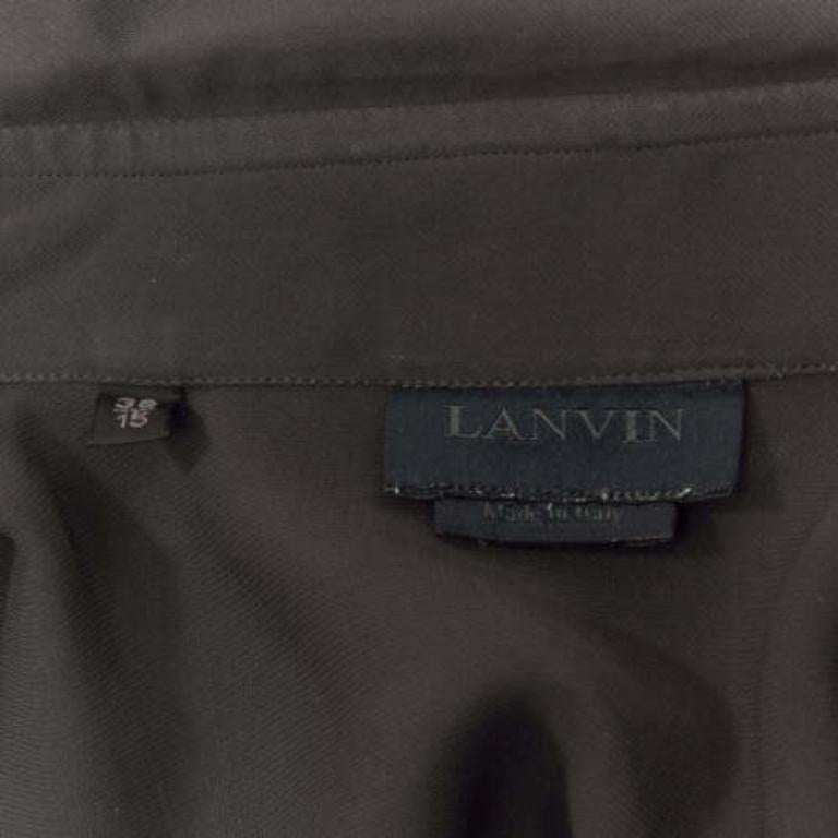 LANVIN grey black silky twill mix texture short sleeves dress shirt EU38/15 S For Sale 3