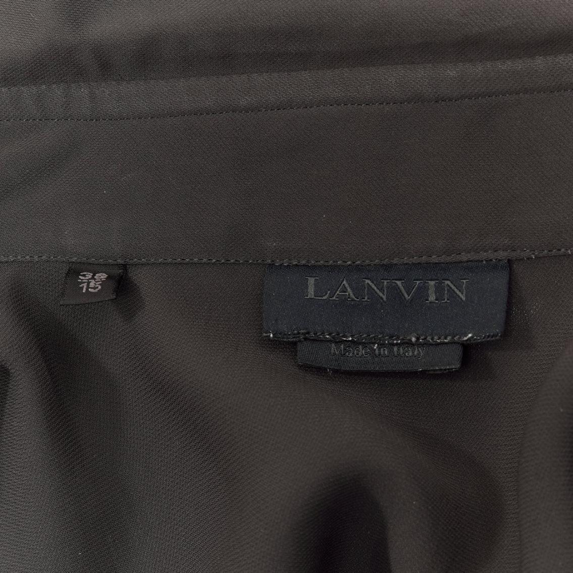 LANVIN grey black silky twill mix texture short sleeves dress shirt EU38/15 S For Sale 4