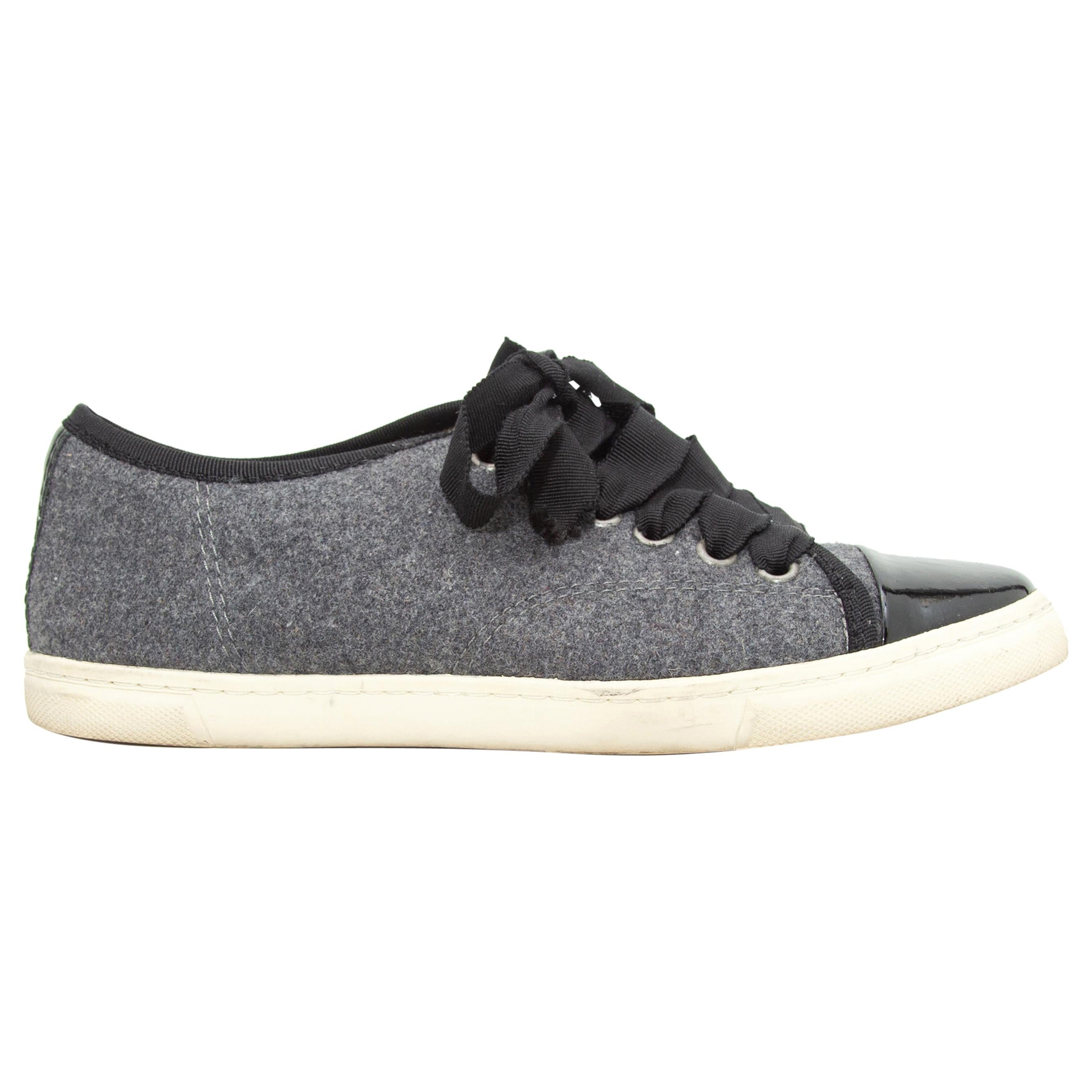 Lanvin Grey & Black Wool & Leather Low-Top Sneakers