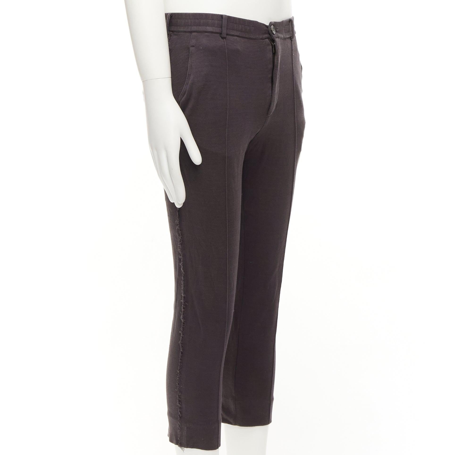 Black LANVIN grey cotton distressed trim washed waistband cropped pants S For Sale