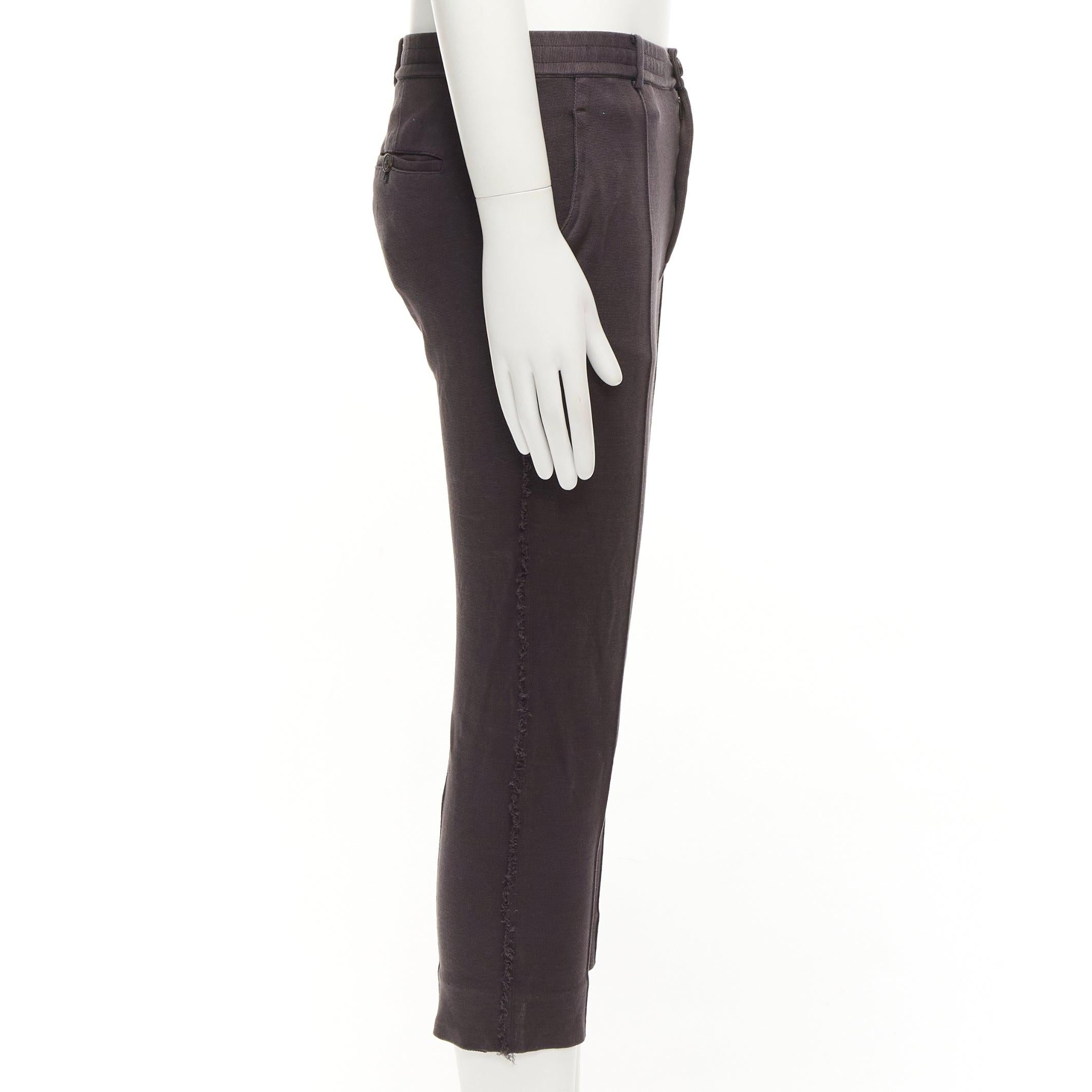 LANVIN grey cotton distressed trim washed waistband cropped pants S In Good Condition For Sale In Hong Kong, NT