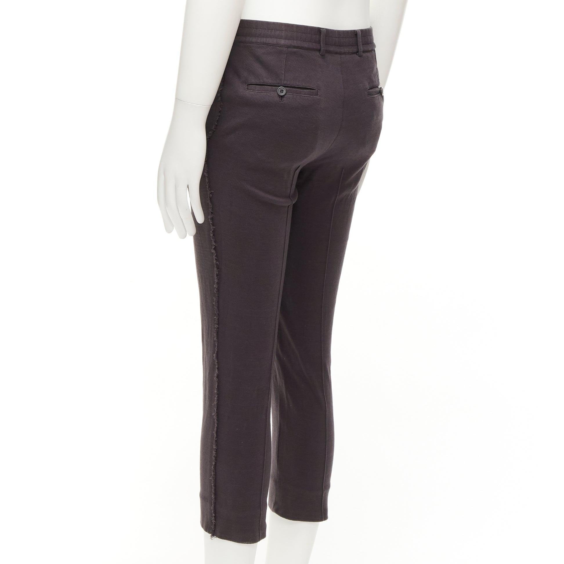 LANVIN grey cotton distressed trim washed waistband cropped pants S For Sale 1
