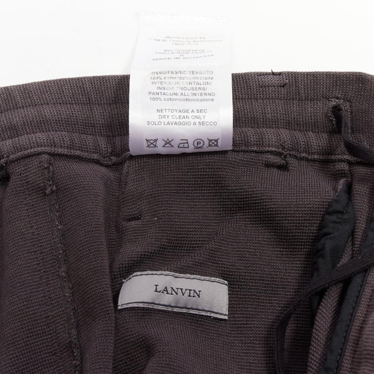 LANVIN grey cotton distressed trim washed waistband cropped pants S For Sale 3