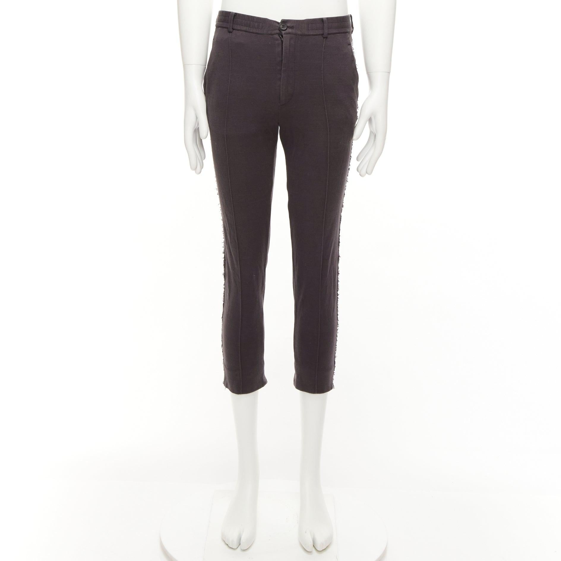 LANVIN grey cotton distressed trim washed waistband cropped pants S For Sale 4