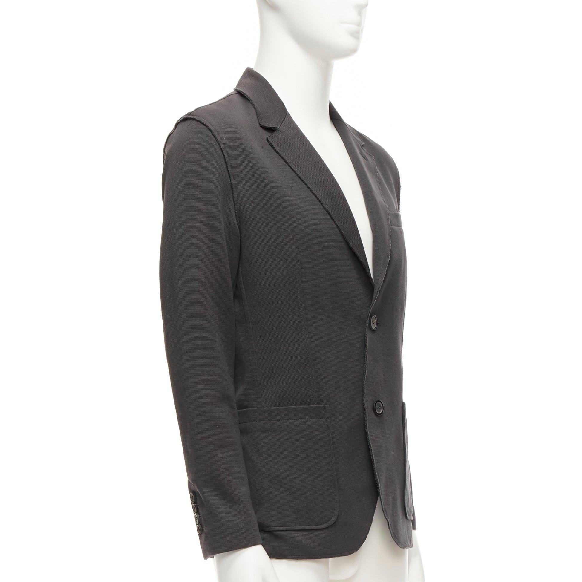 LANVIN grey cotton overtitched darts frayed edge pocketed blazer FR48 M In Fair Condition For Sale In Hong Kong, NT