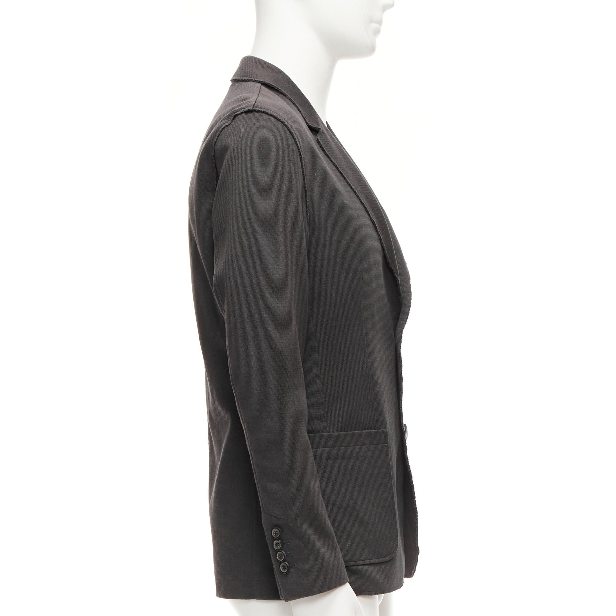 Men's LANVIN grey cotton overtitched darts frayed edge pocketed blazer FR48 M For Sale