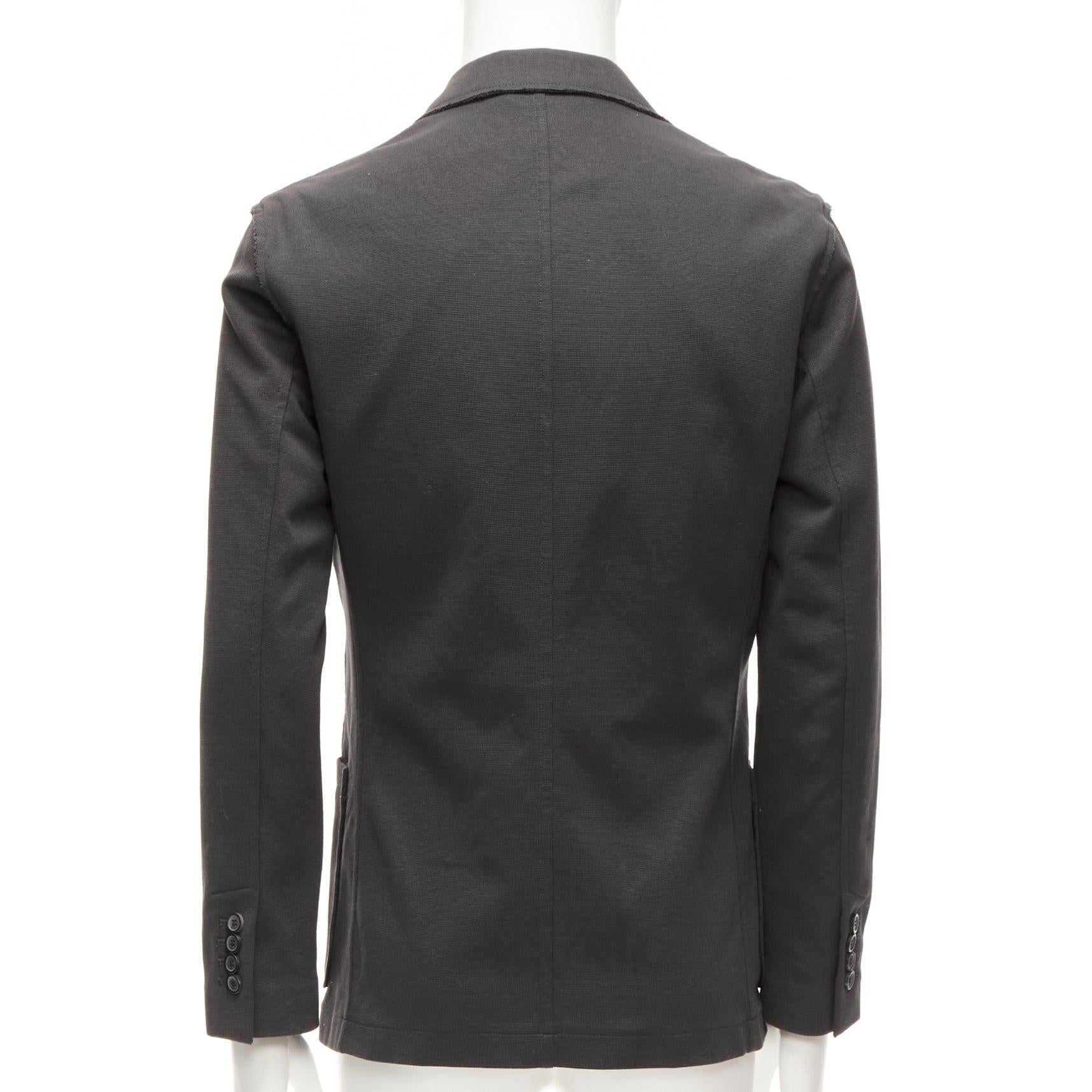 LANVIN grey cotton overtitched darts frayed edge pocketed blazer FR48 M For Sale 1