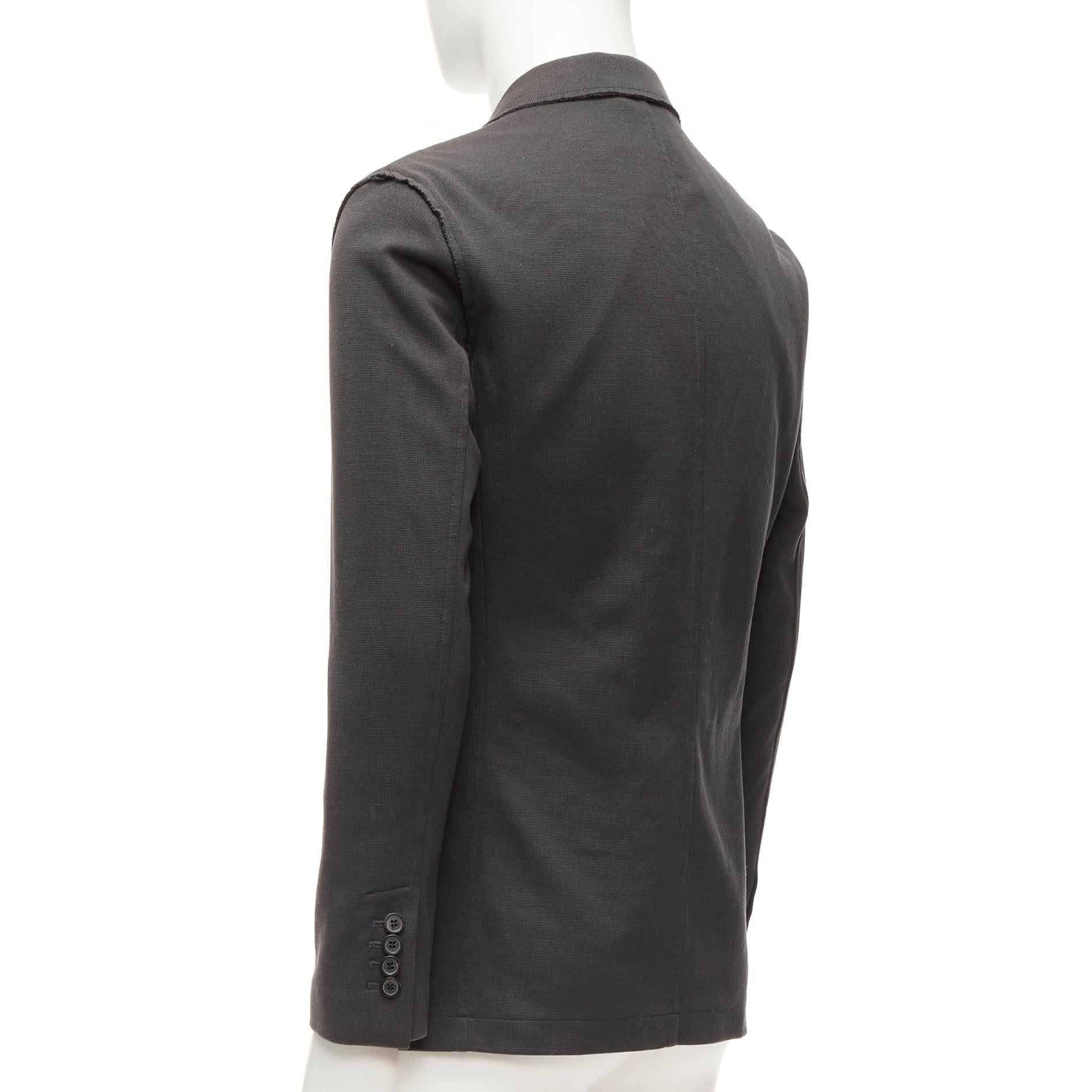 LANVIN grey cotton overtitched darts frayed edge pocketed blazer FR48 M For Sale 2