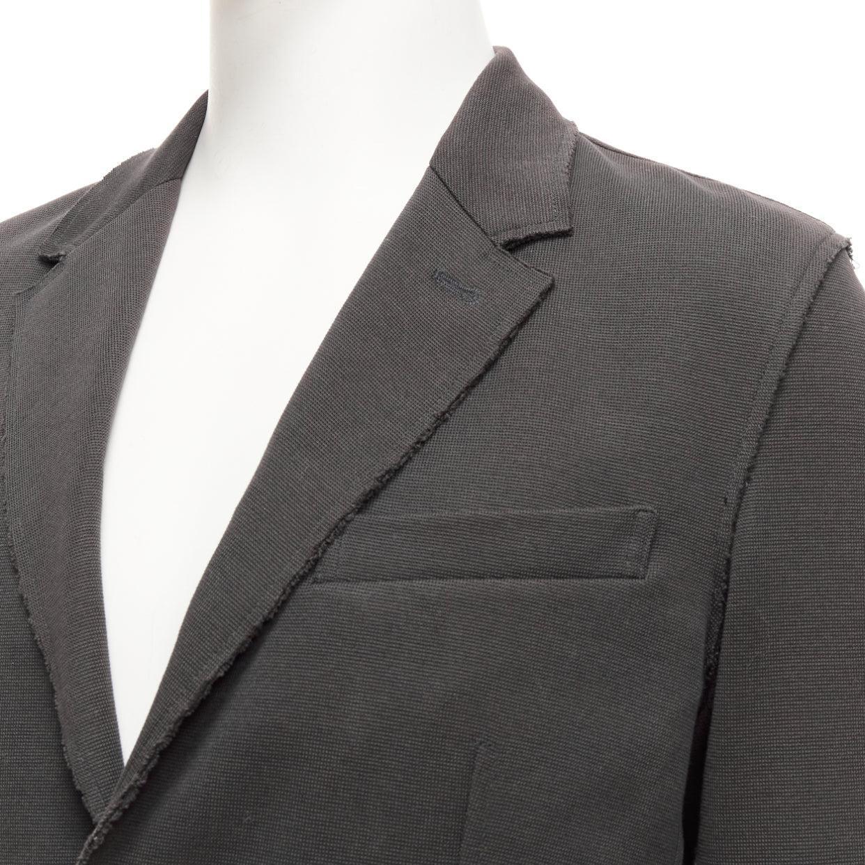 LANVIN grey cotton overtitched darts frayed edge pocketed blazer FR48 M For Sale 3