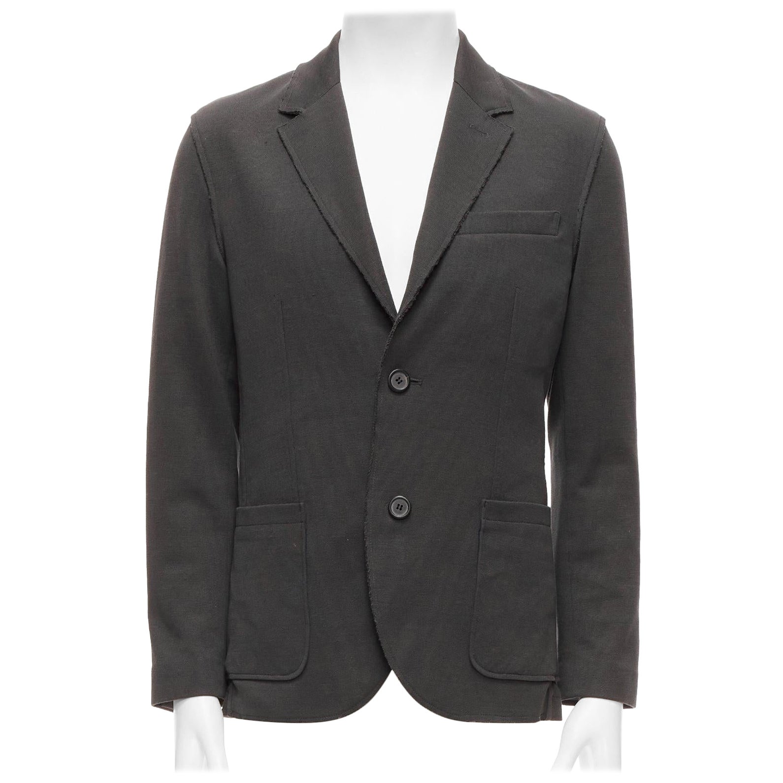 LANVIN blazer gris algodón sobrecosido pinzas borde deshilachado bolsillos FR48 M