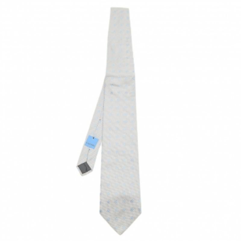 Lanvin Krawatte aus geblümter Seidenjacquard in Grau im Angebot