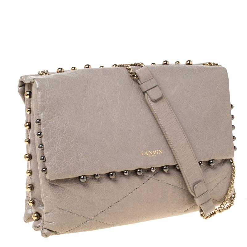 Lanvin Grey Leather Sugar Beads Shoulder Bag In Good Condition In Dubai, Al Qouz 2