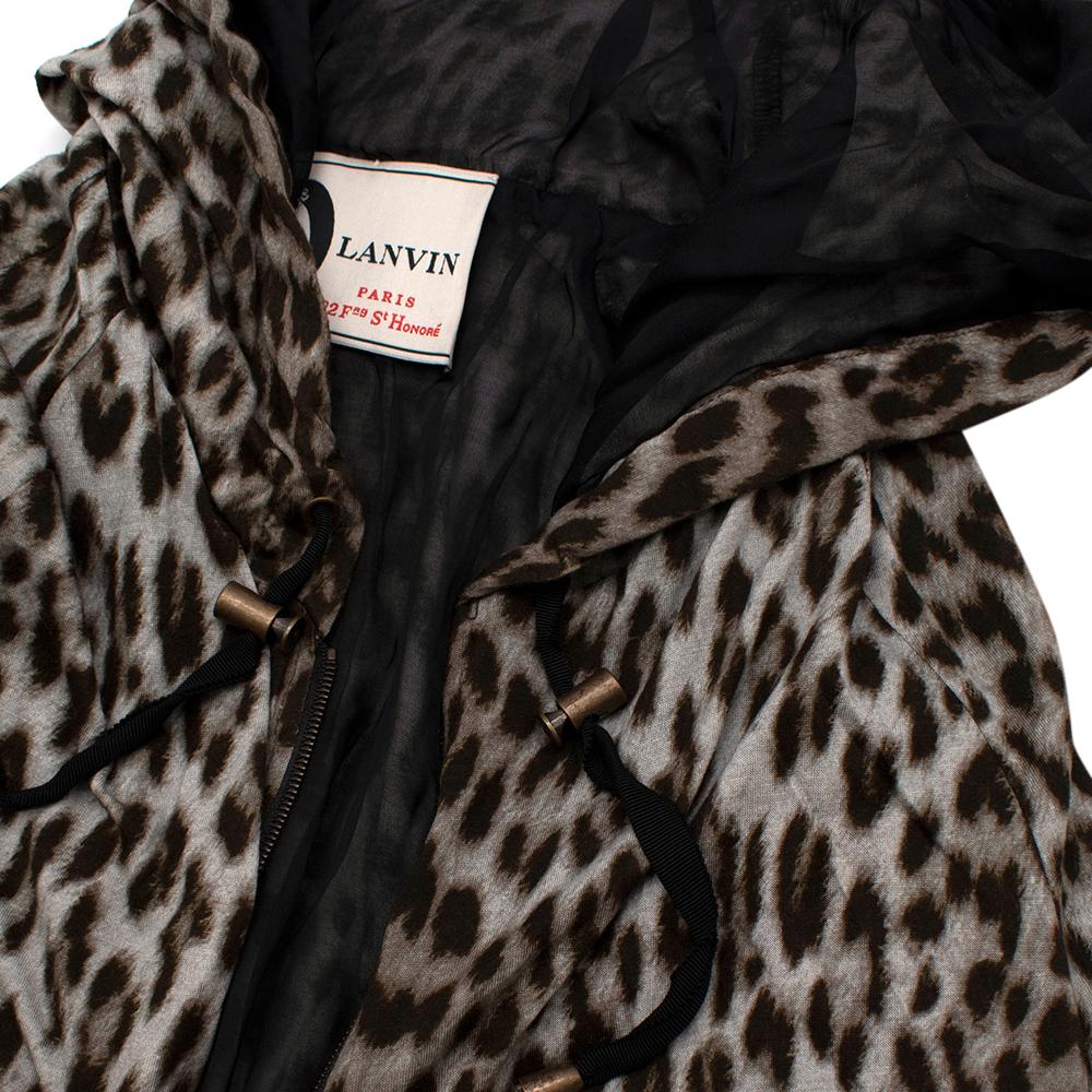 Black Lanvin Grey Leopard Print Hooded Tie Belt Longline Jacket - Size S