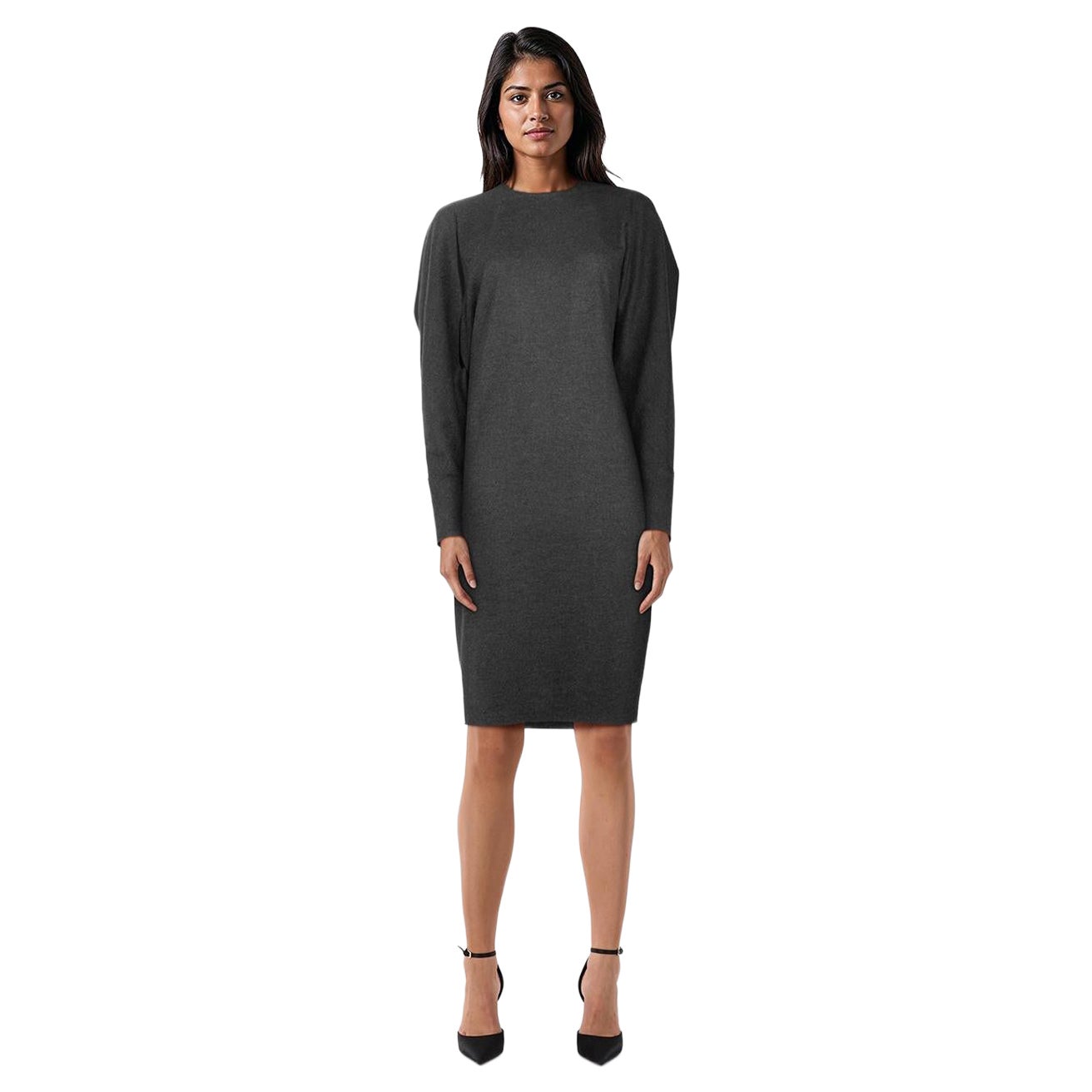 Lanvin Grey Long Sleeve Knee Length Wool Dress Size XS For Sale