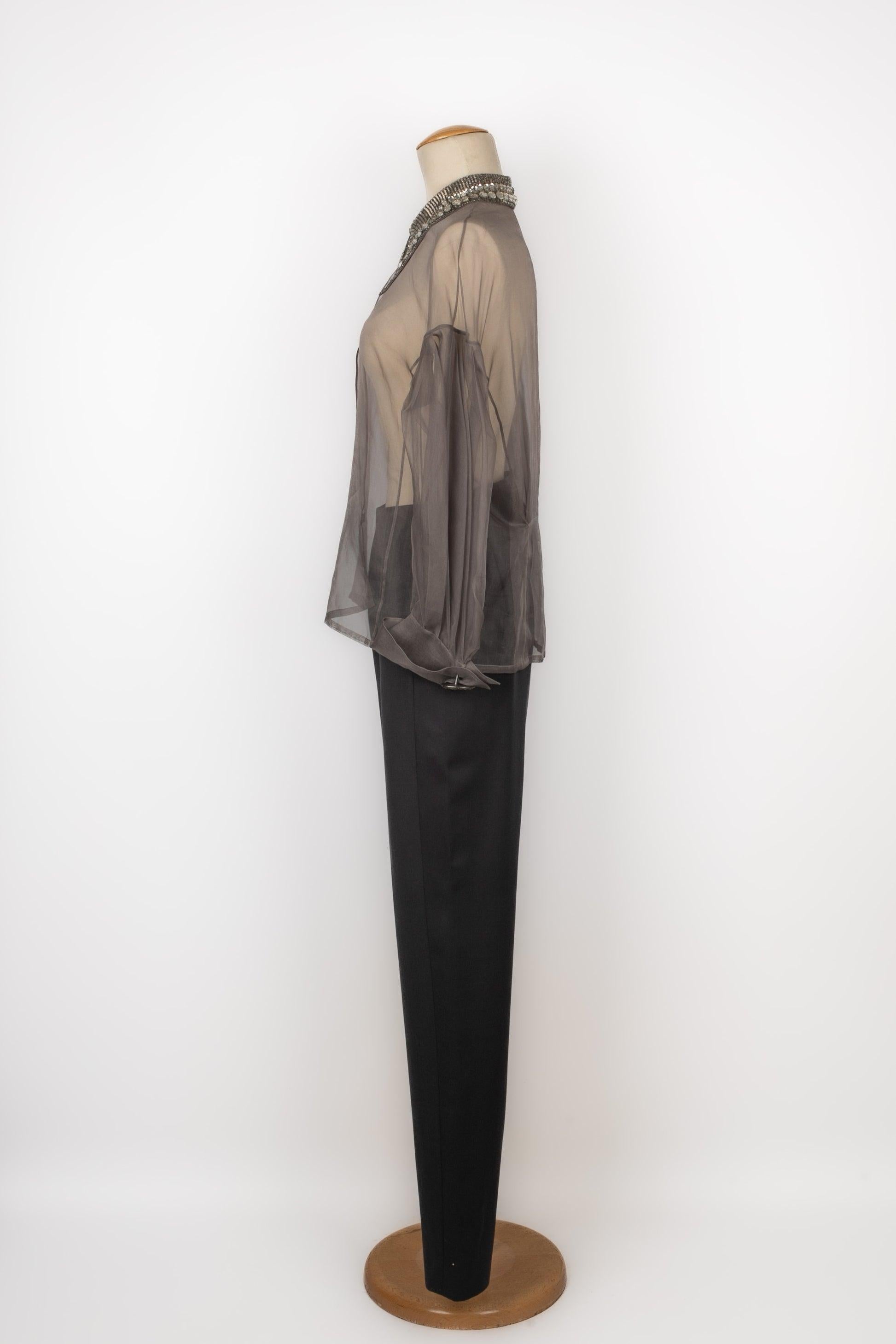 Lanvin Grey Set of Pants and an Organza Blouse In Excellent Condition For Sale In SAINT-OUEN-SUR-SEINE, FR
