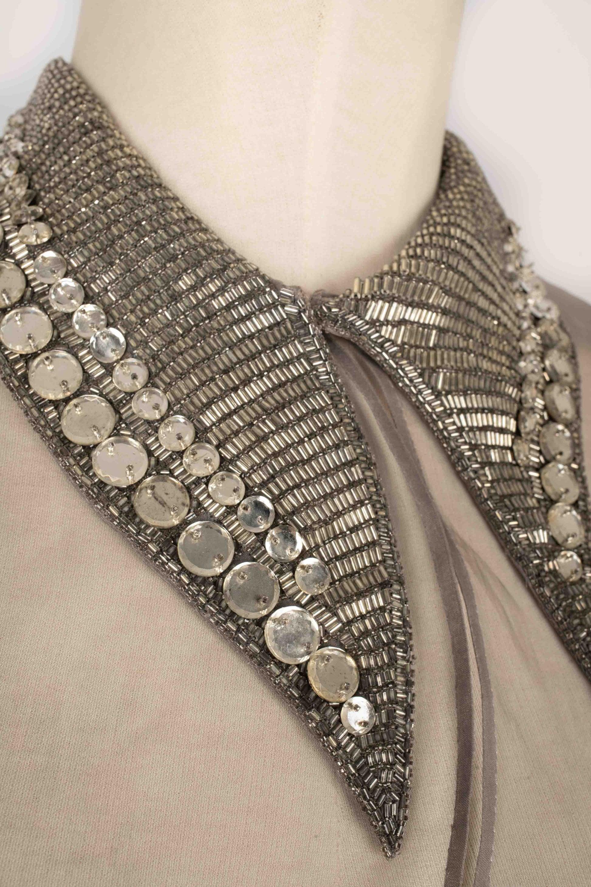 Lanvin Grey Set of Pants and an Organza Blouse For Sale 1