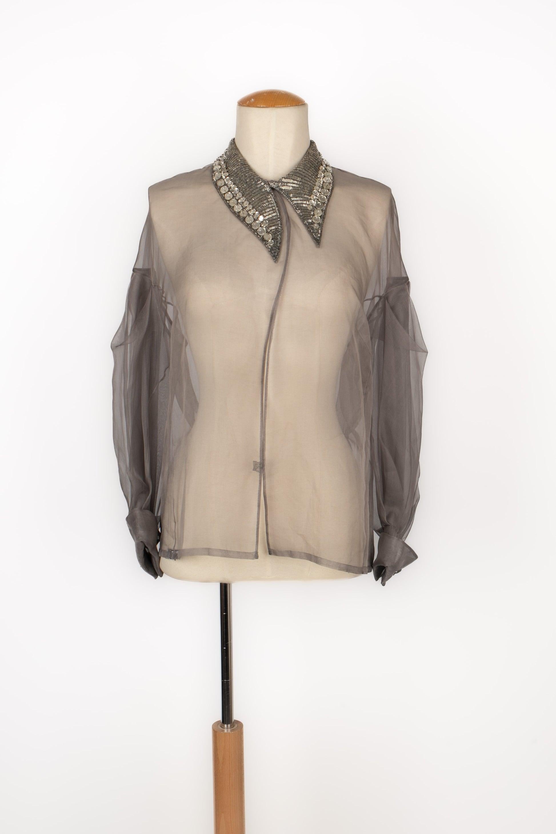 Lanvin Grey Set of Pants and an Organza Blouse For Sale 2