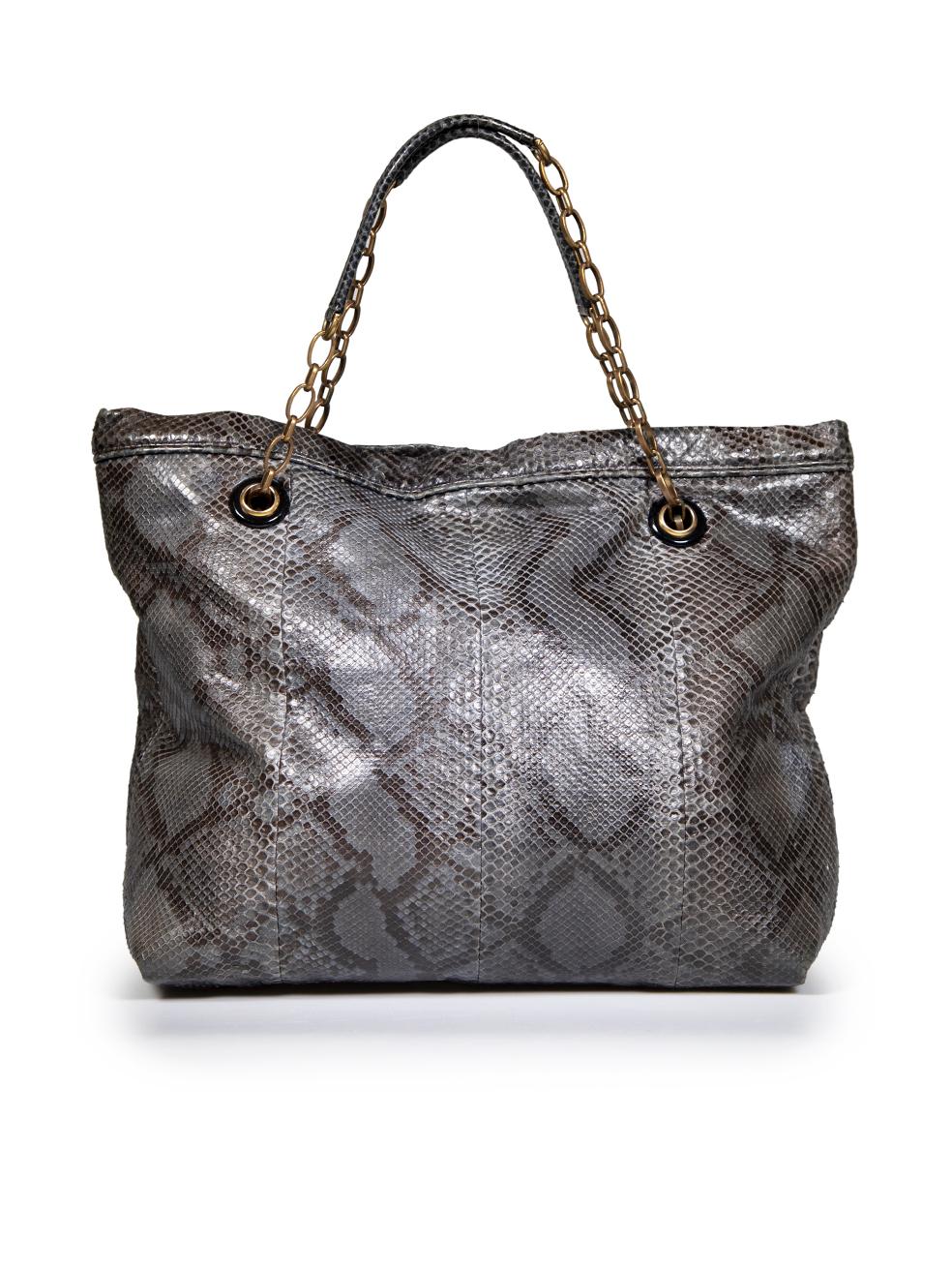 Lanvin Grey Snakeskin Happy Chain Handle Tote Bag In Good Condition For Sale In London, GB