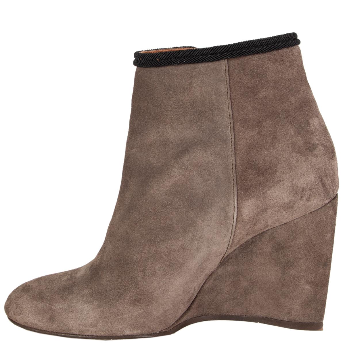 Lanvin Grey Suede Wedge Ankle Boots Shoes 39