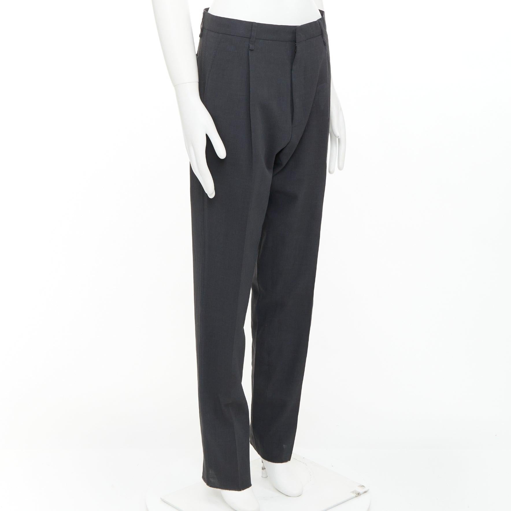 Noir LANVIN - Pantalon à plis à l'entrejambe en viscose de laine vierge grise FR44 XS en vente